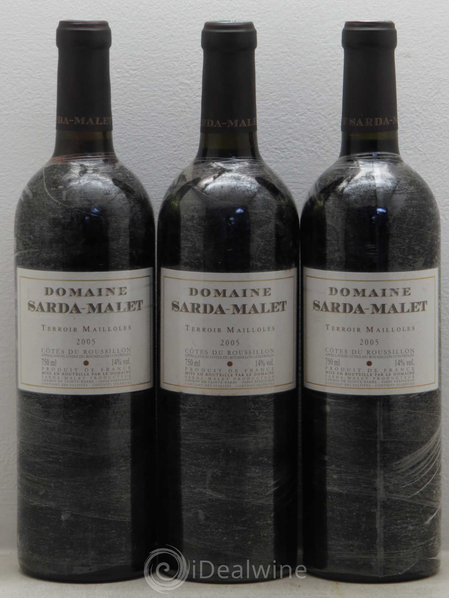Côtes du Roussillon Domaine Sarda-Malet Terroir de Mailloles Jérôme Malet 2005 - Lot de 3 bouteilles - 0