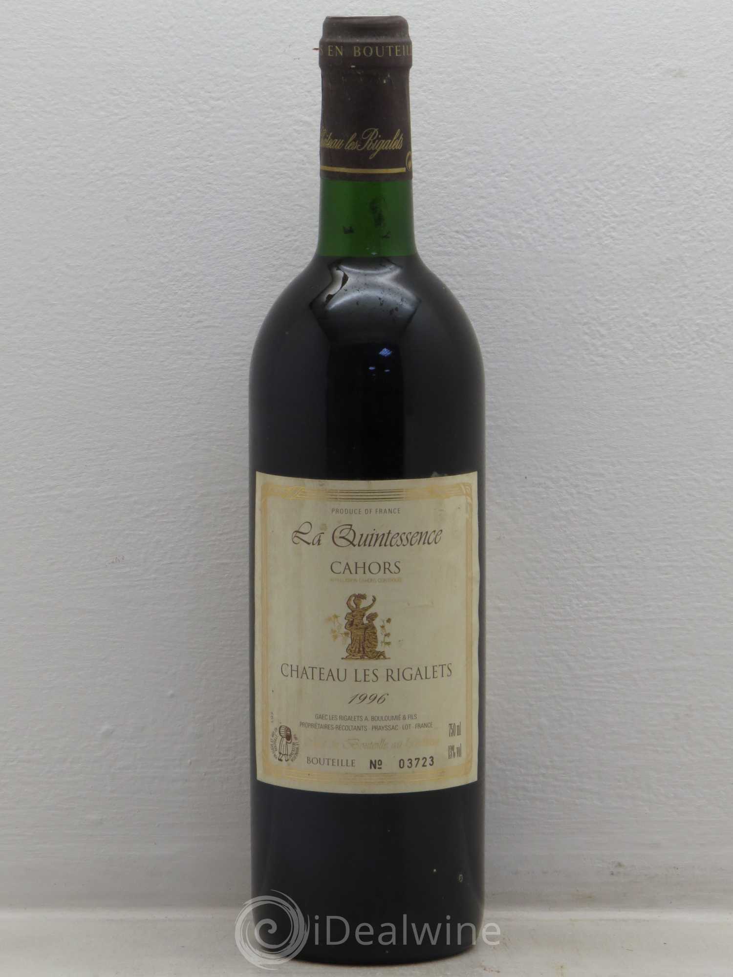 Cahors La Quitessence Chateau des Rigalets 1996 - Lot de 1 bouteille - 0