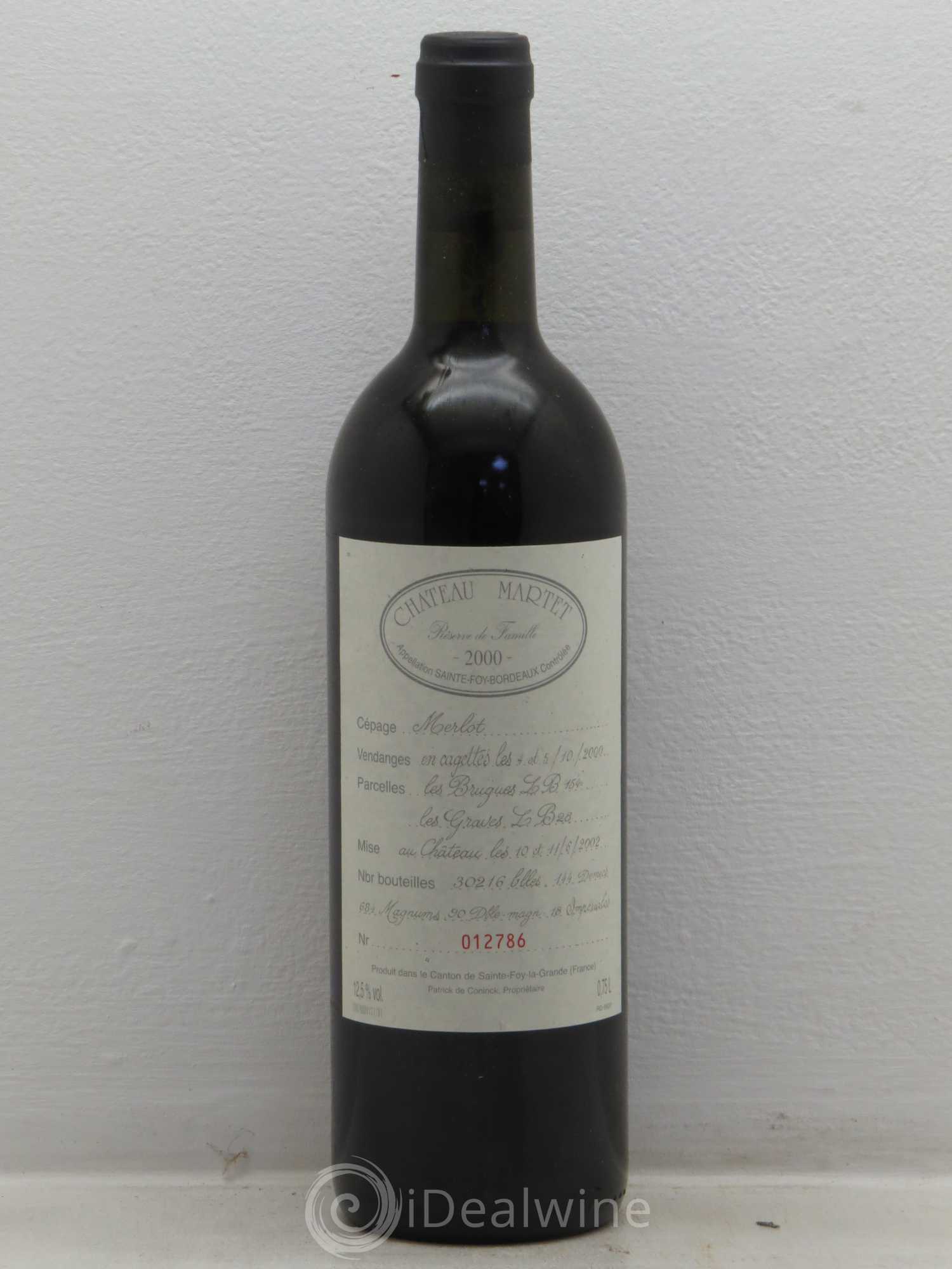 Bordeaux Chateau Martet réserve de la famille 2000 - Posten von 12 Flaschen - 0