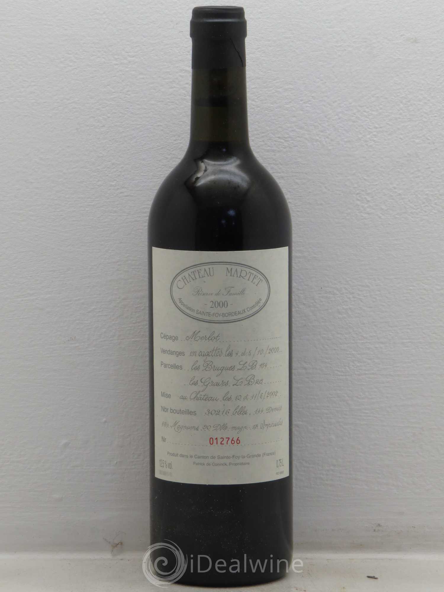 Bordeaux Chateau Martet réserve de la famille 2000 - Posten von 6 Flaschen - 0