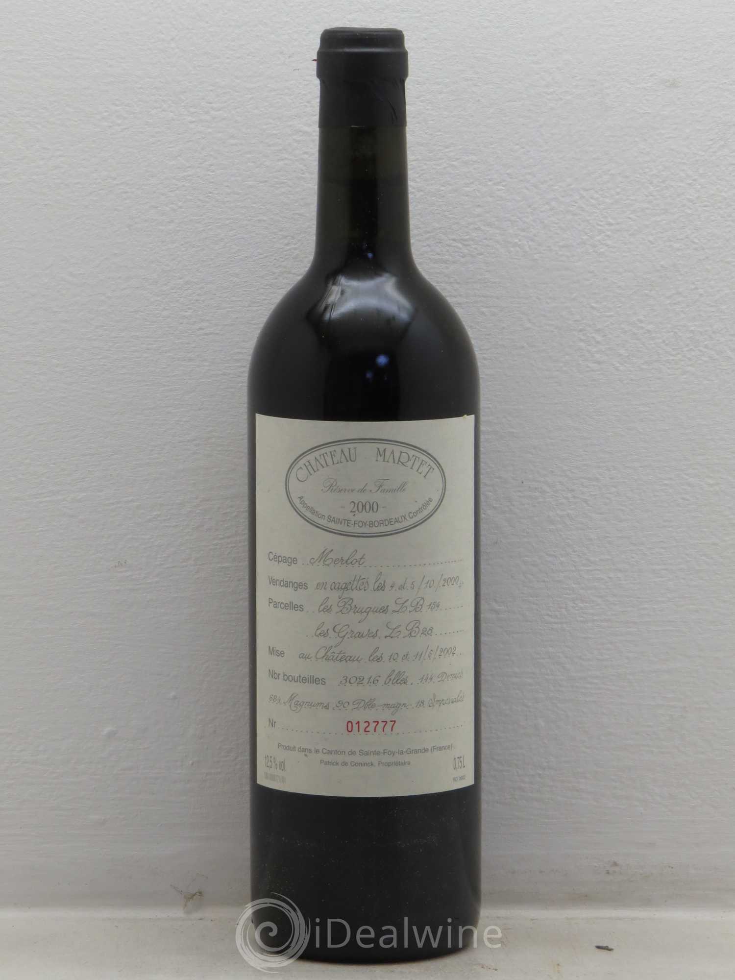 Bordeaux Chateau Martet réserve de la famille 2000 - Posten von 6 Flaschen - 0