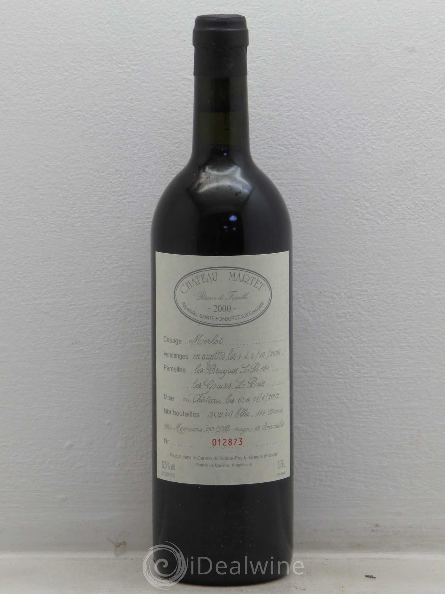 Bordeaux Chateau Martet réserve de la famille 2000 - Posten von 6 Flaschen - 0