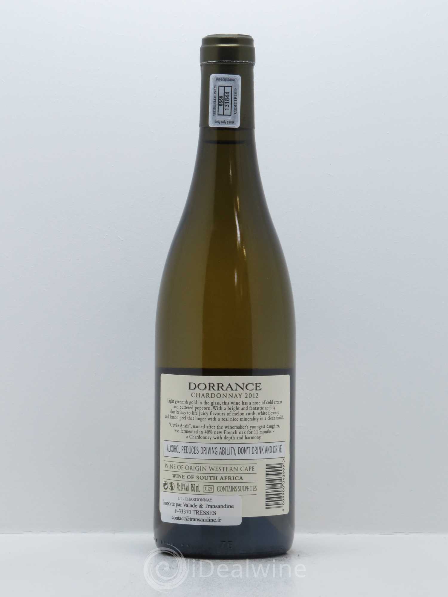 Western Cape Vins d'Orrance Cuvée Anais - Chardonnay Dorrance Wines 2012 - Lot de 1 bouteille - 1