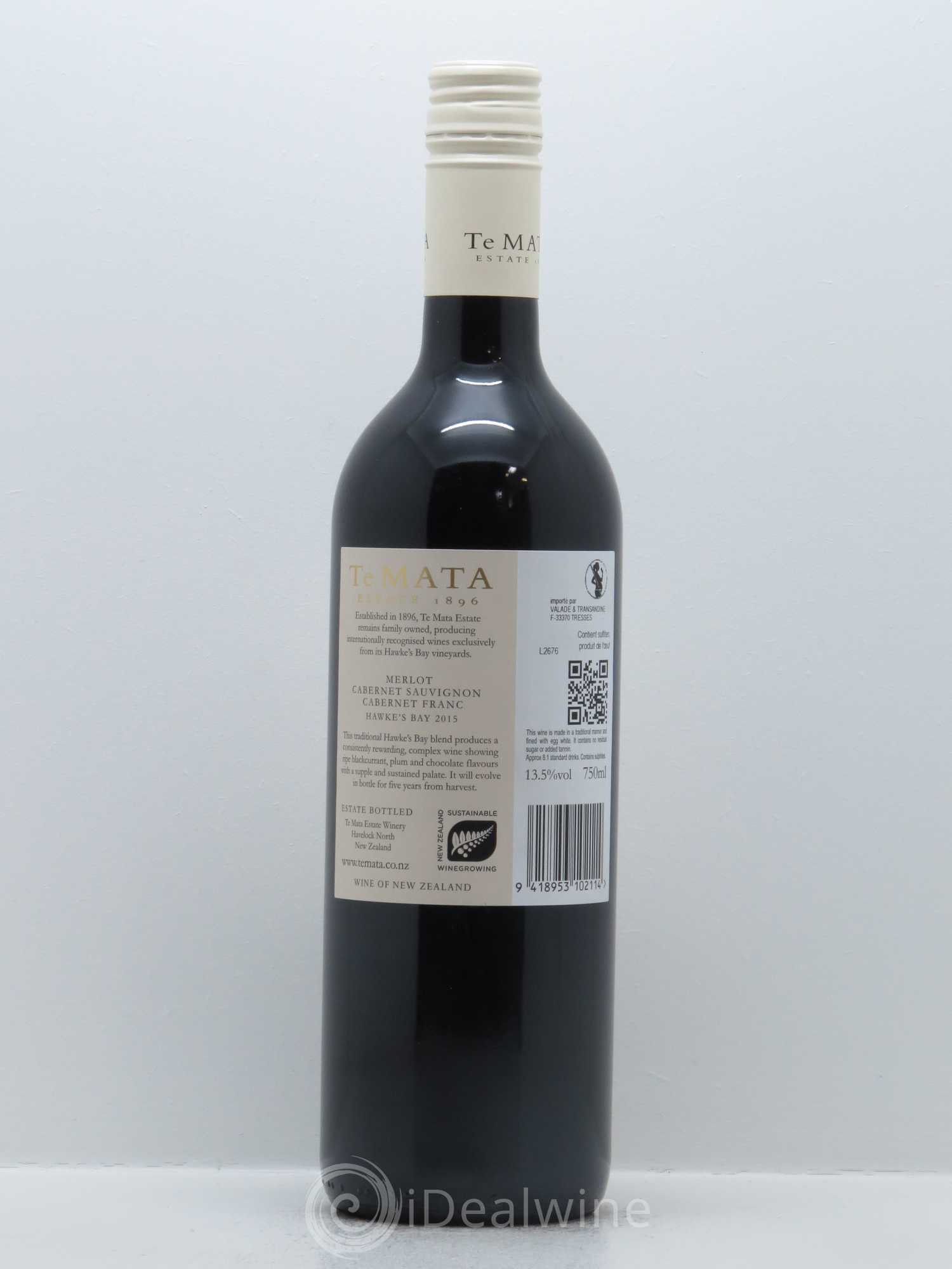 Hawke's Bay Te Mata Estate Vineyards Merlot Cabernet Sauvignon 2015 - Lot de 1 bouteille - 1