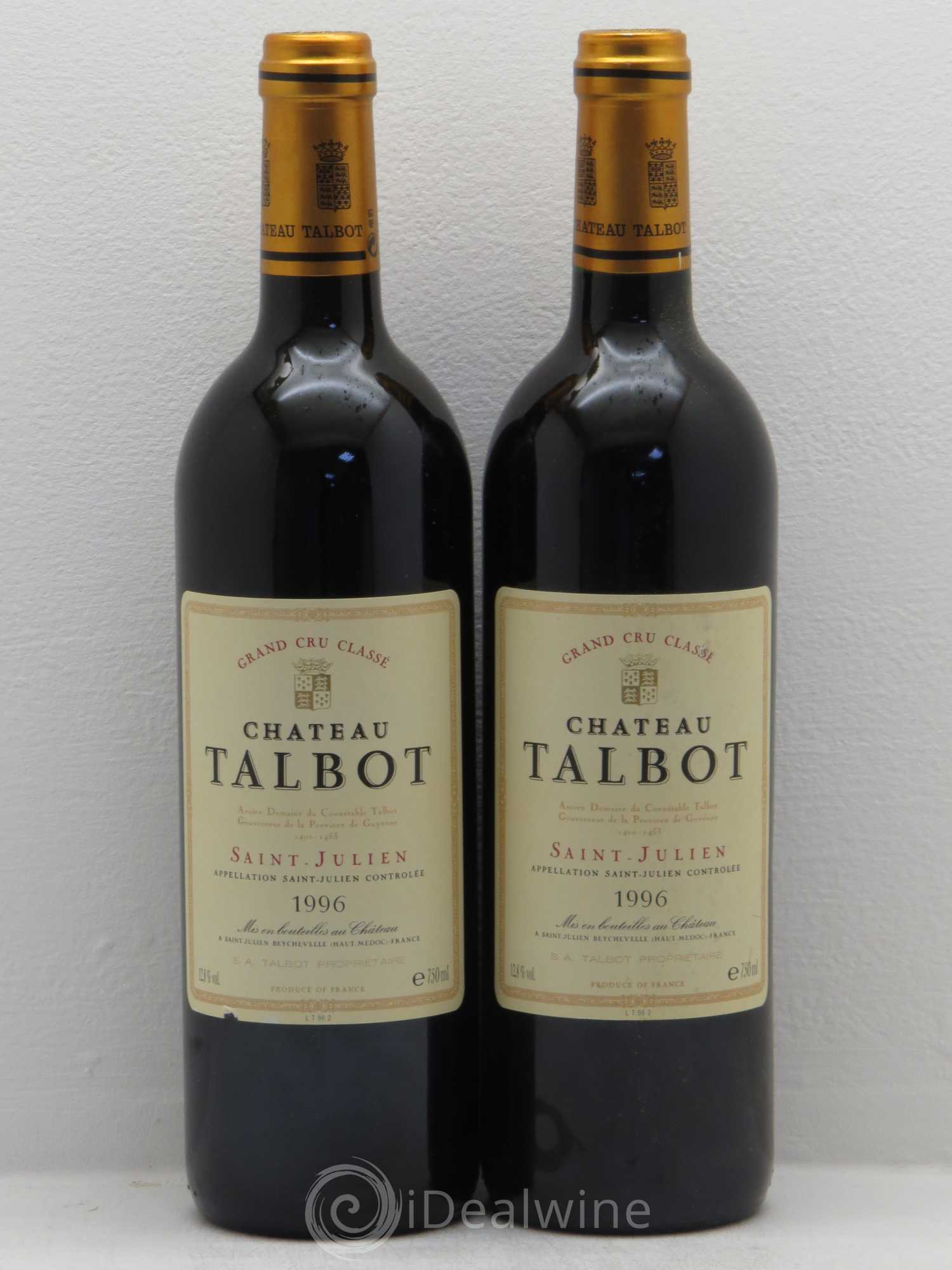 Château Talbot 4ème Grand Cru Classé 1996 - Lot de 2 bouteilles - 0
