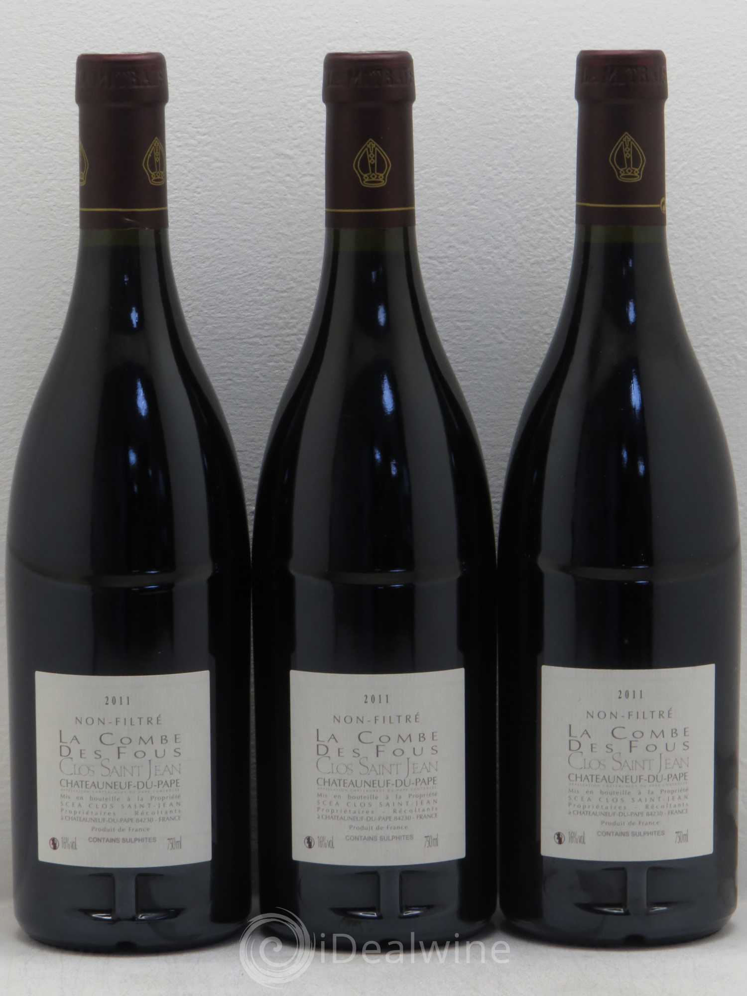 Châteauneuf-du-Pape Clos Saint-Jean La Combe des Fous Pascal et Vincent Maurel 2011 - Lot de 3 bouteilles - 1