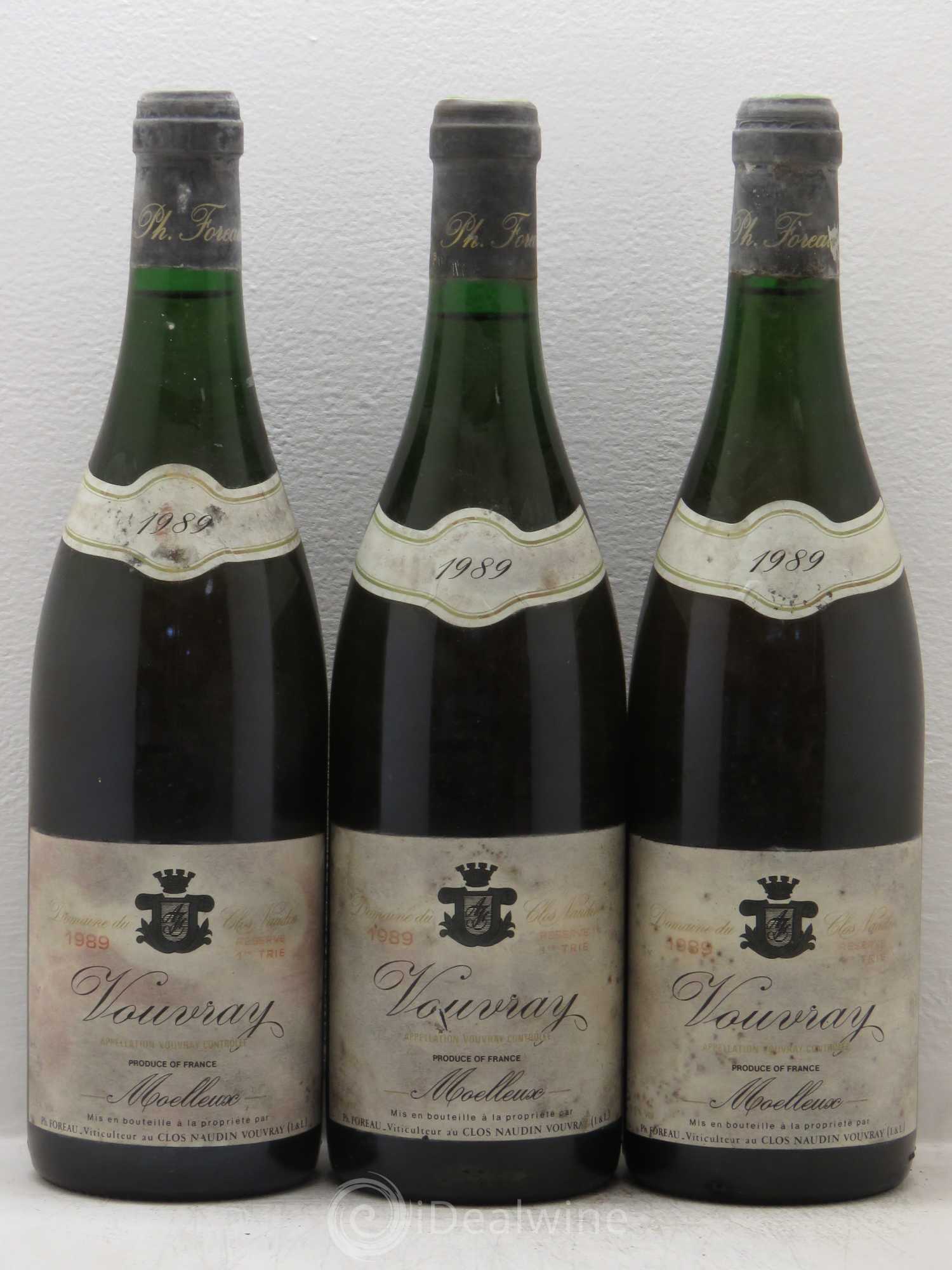 Vouvray Moelleux Réserve Clos Naudin - Philippe Foreau 1ère trie 1989 - Lotto di 3 bottiglie - 0