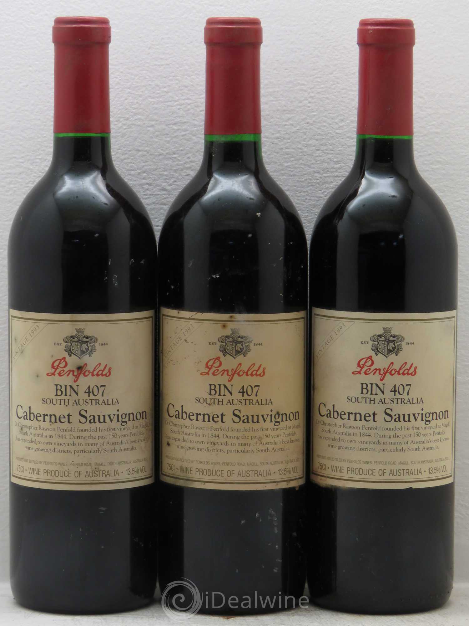 Australie Bin 407 Penfolds Cabernet Sauvignon 1993 - Posten von 3 Flaschen - 0