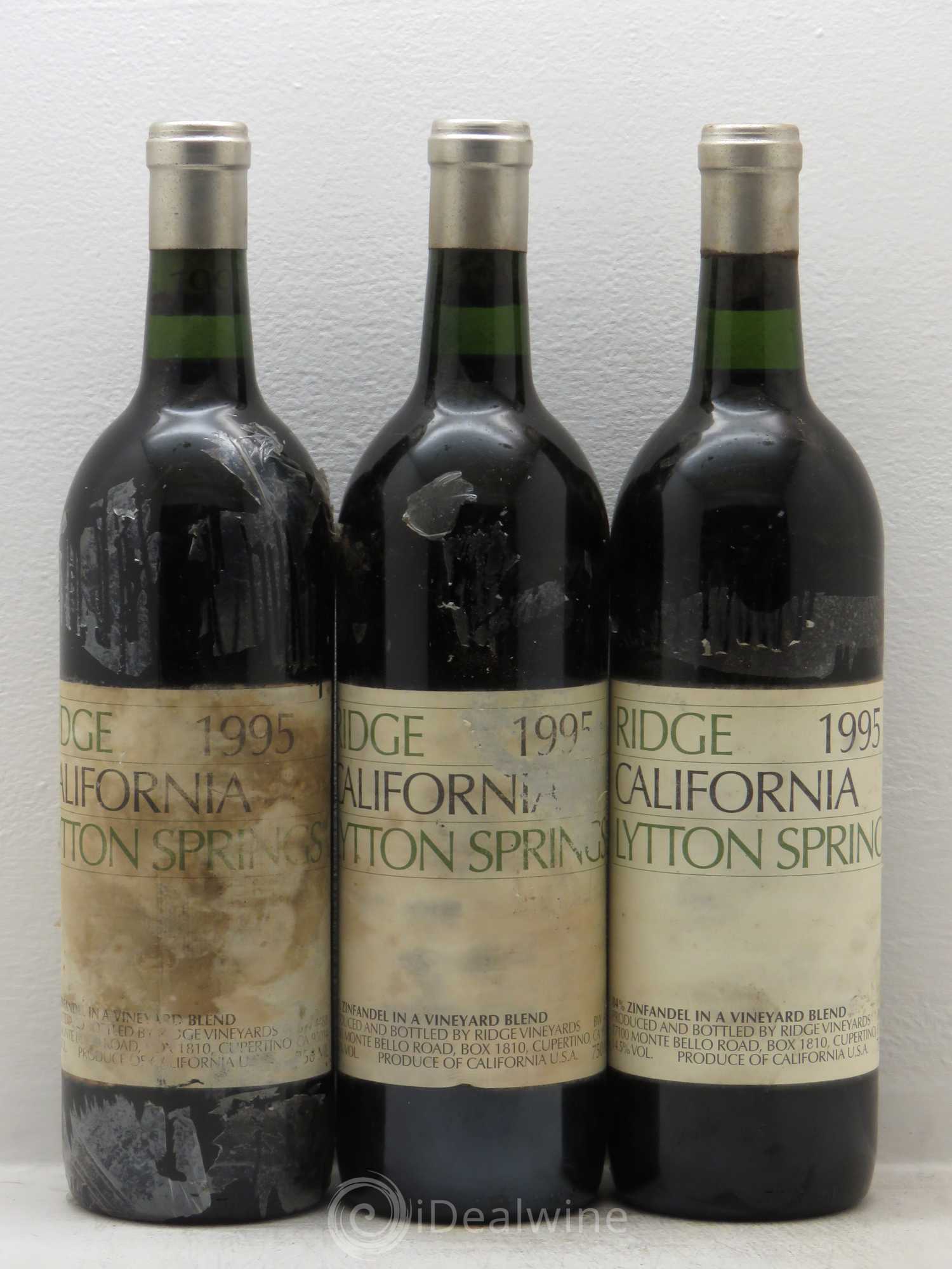 USA Lytton Springs Ridge Vineyards 1995 - Lot de 3 bouteilles - 0
