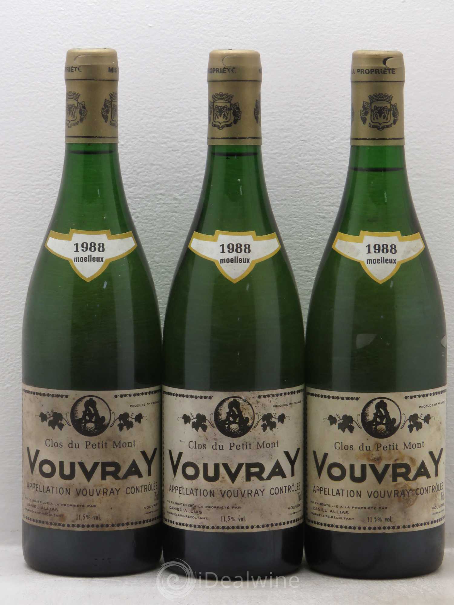 Vouvray Clos du petit mont Allias Moelleux 1988 - Lotto di 3 bottiglie - 0