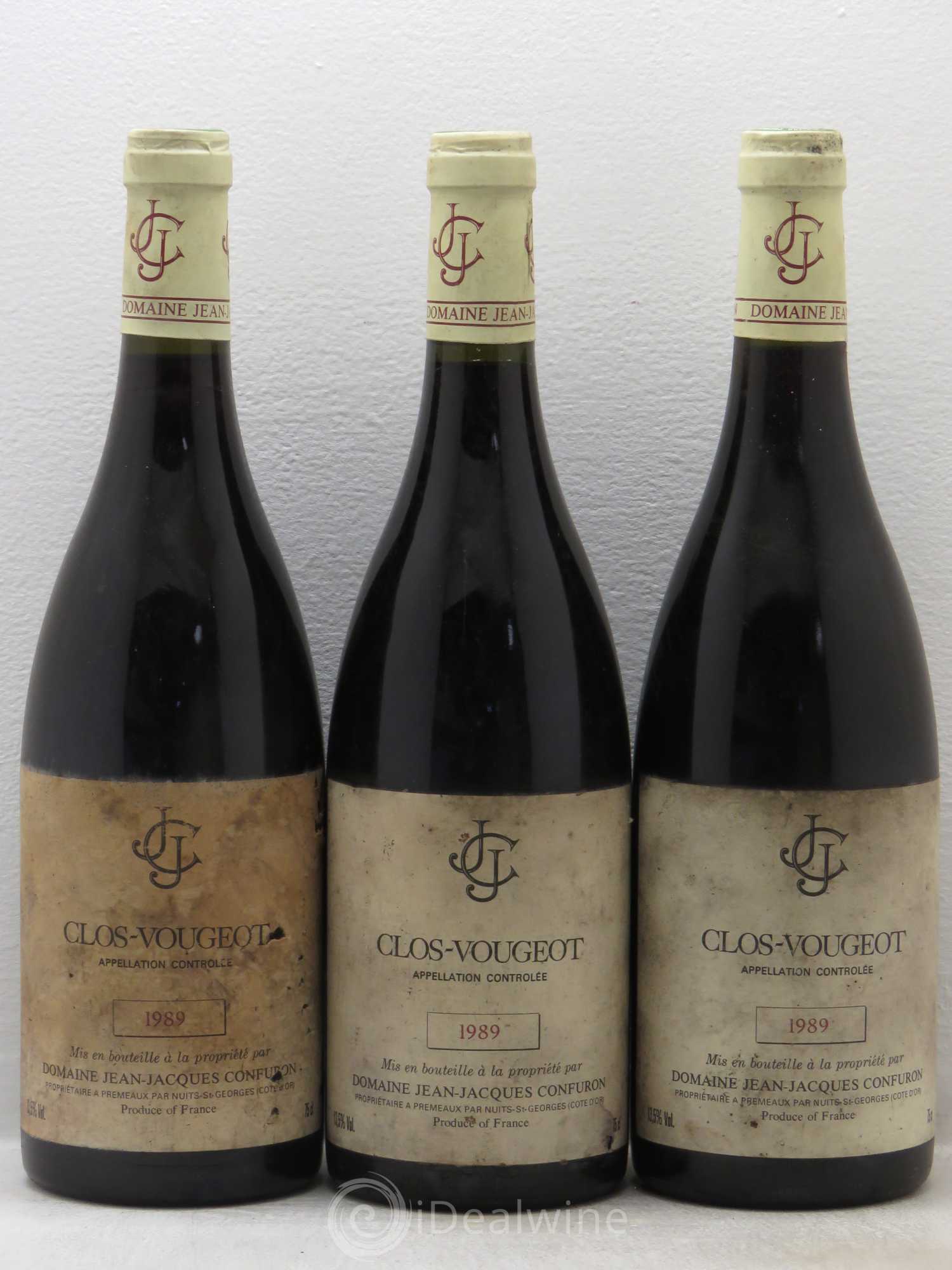 Clos de Vougeot Grand Cru Jean-Jacques Confuron 1989 - Lot de 3 bouteilles - 0