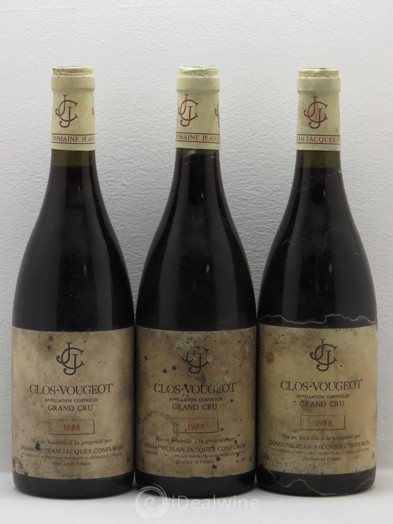 Clos de Vougeot Grand Cru Jean-Jacques Confuron 1988 - Lot de 3 bouteilles - 0