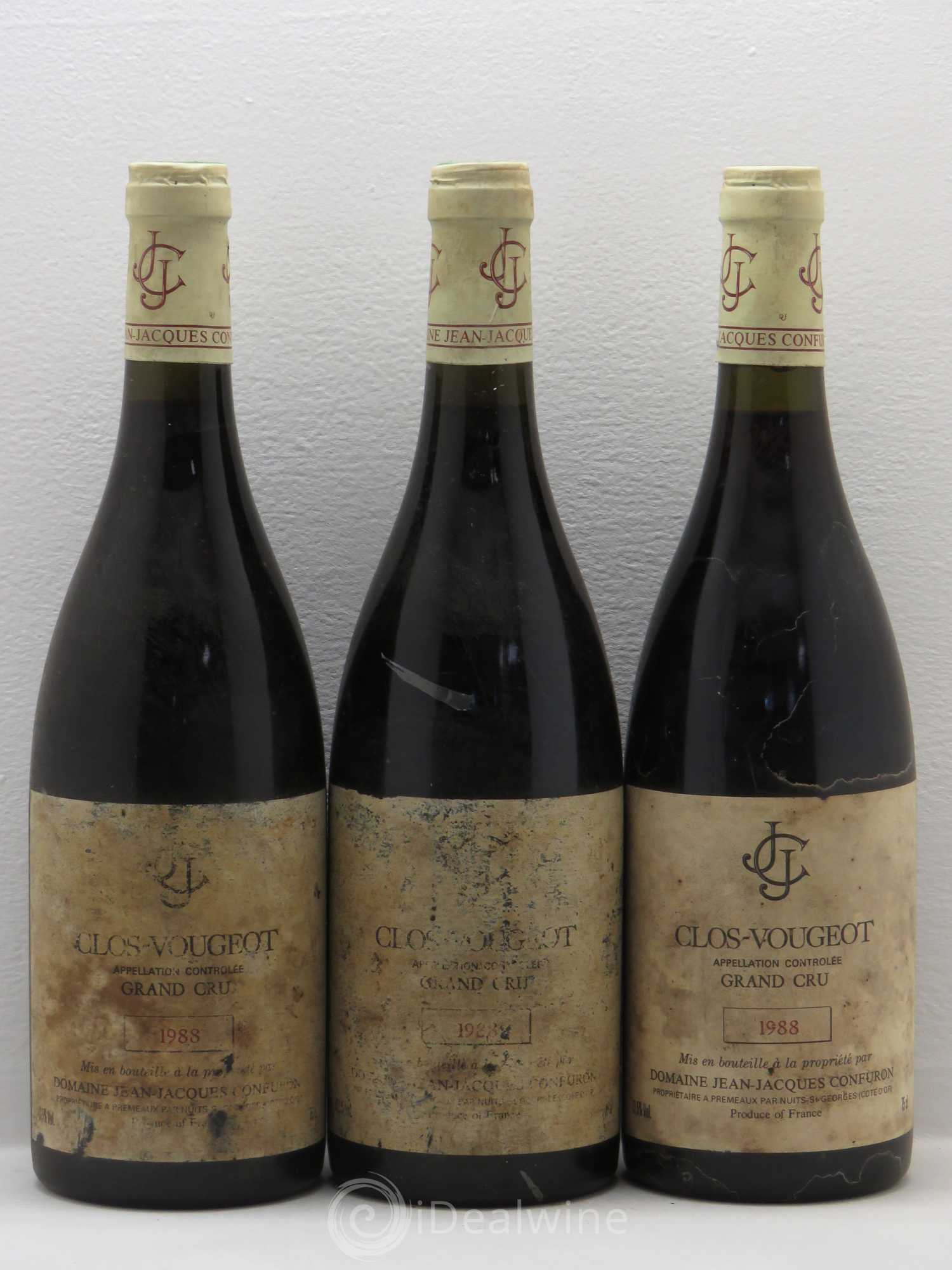 Clos de Vougeot Grand Cru Jean-Jacques Confuron 1988 - Lot de 3 bouteilles - 0