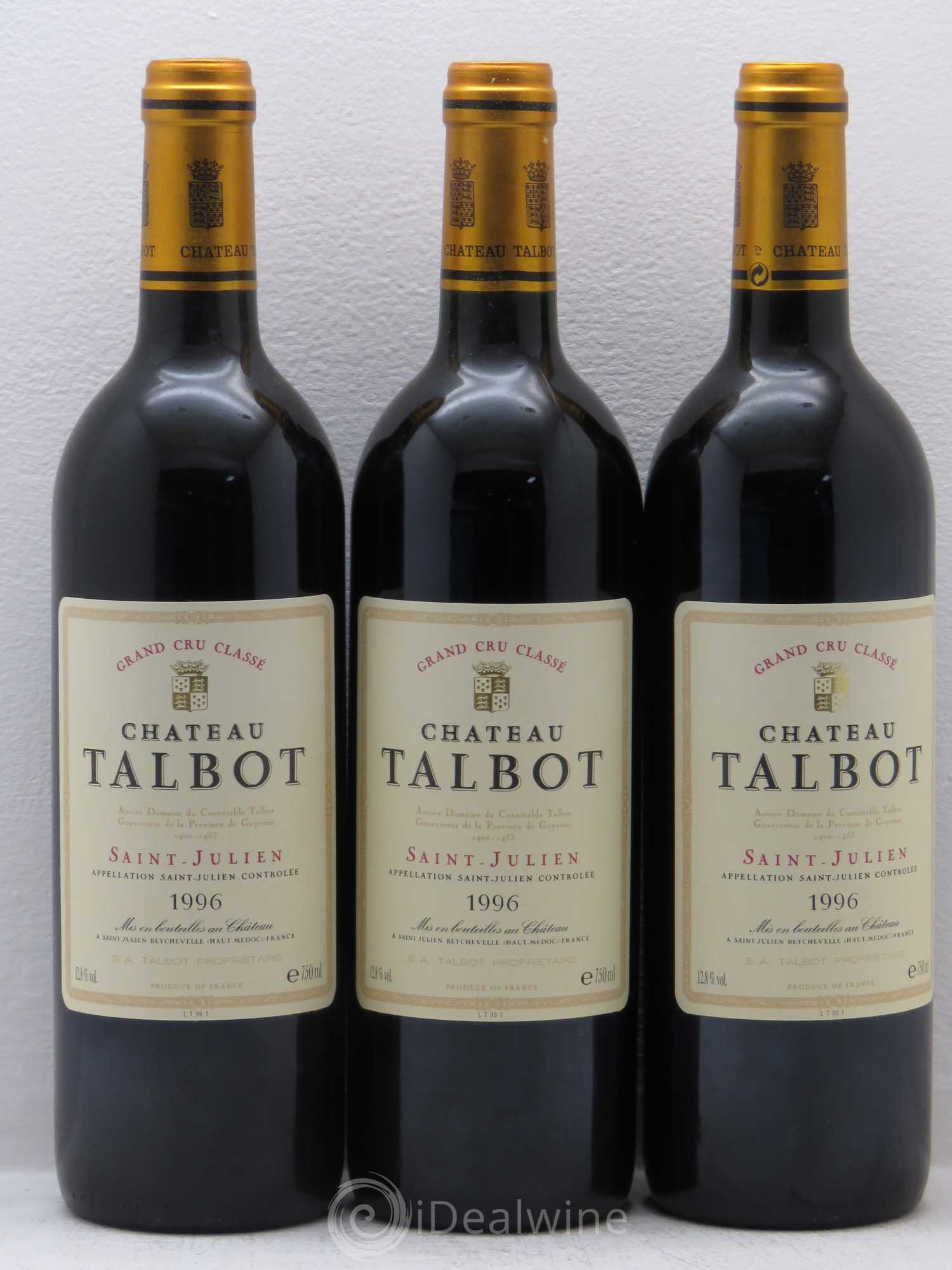 Château Talbot 4ème Grand Cru Classé 1996 - Lot de 3 bouteilles - 0