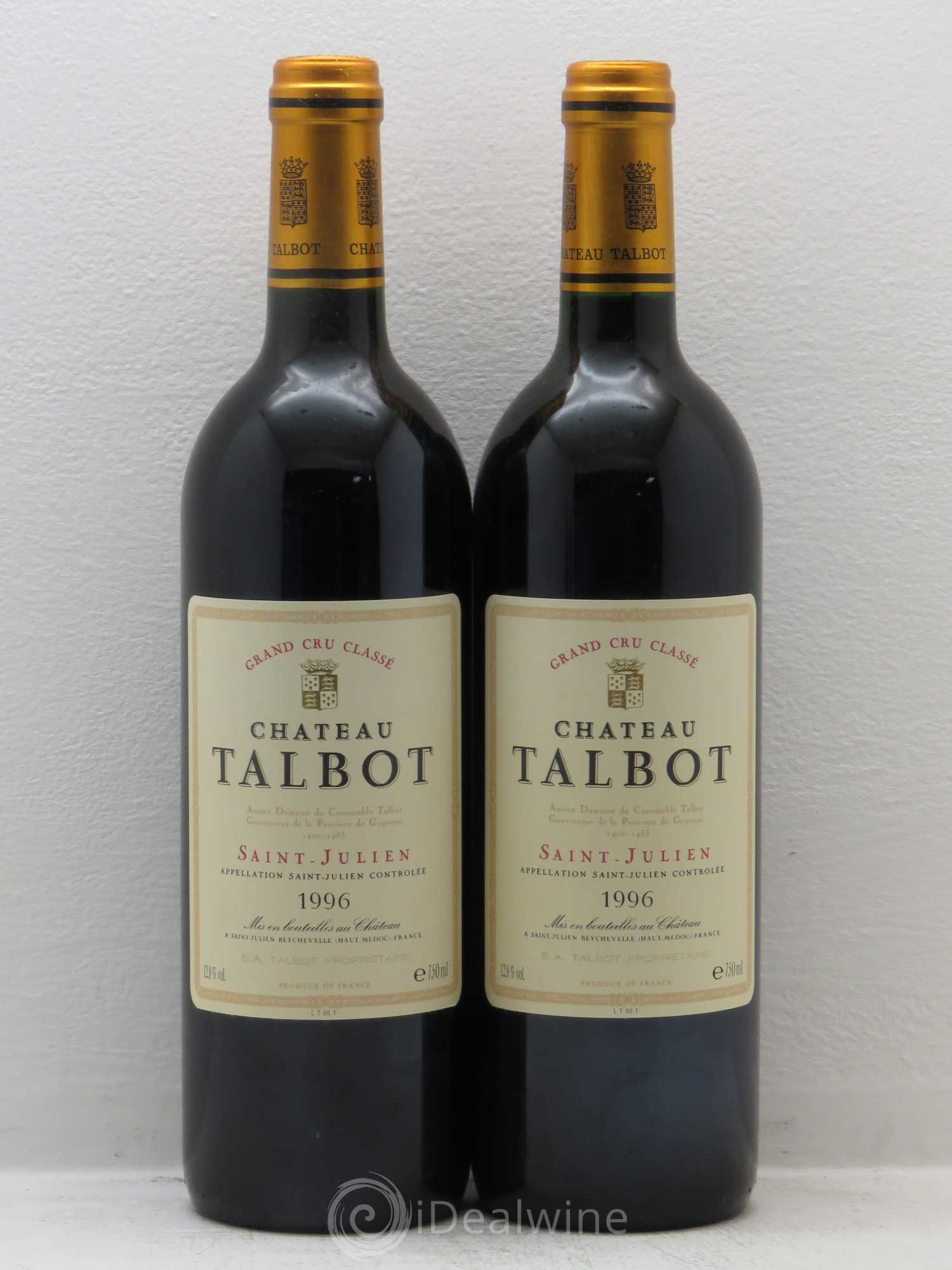 Château Talbot 4ème Grand Cru Classé 1996 - Lot de 2 bouteilles - 0