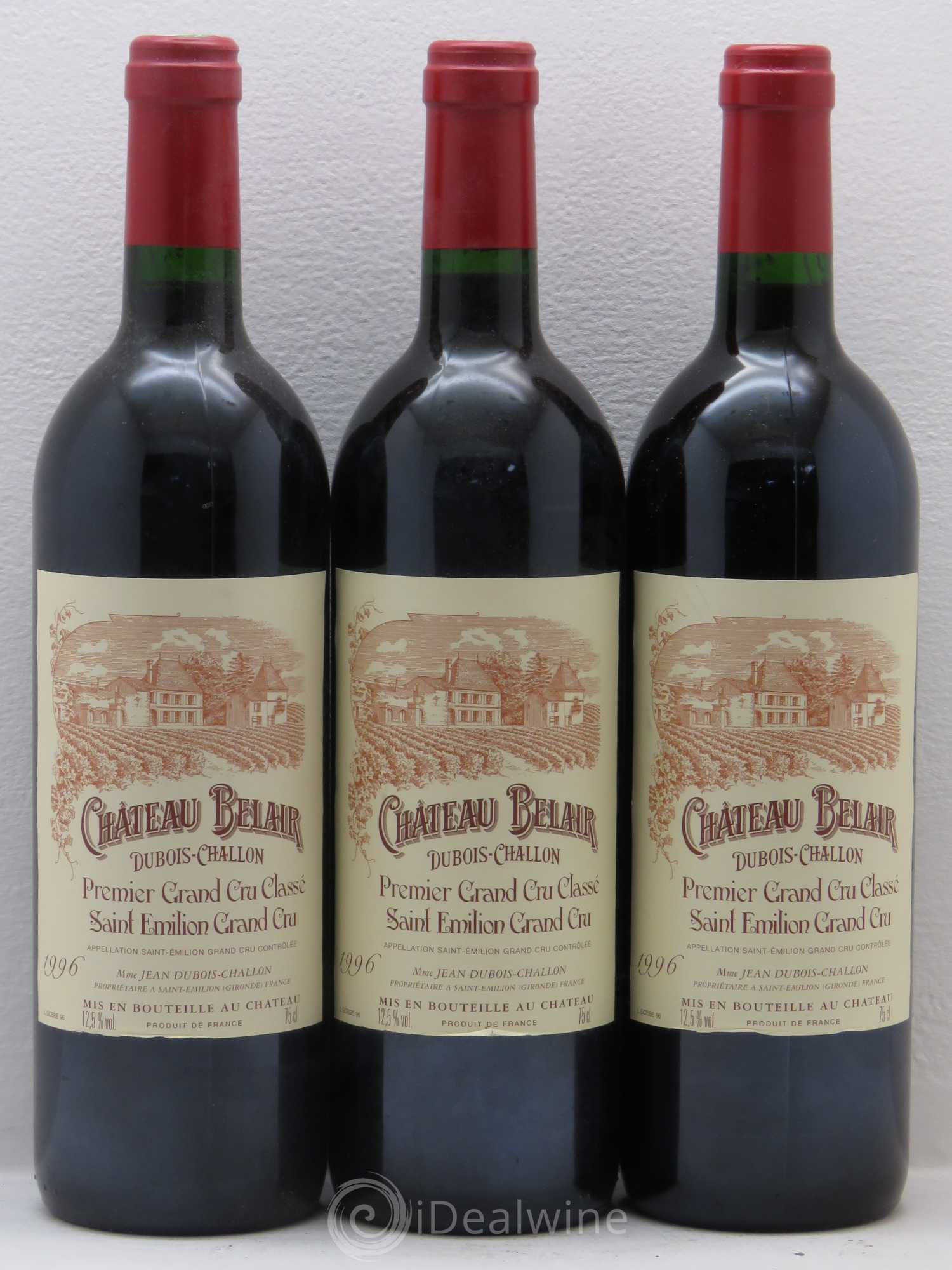 Château Belair (Belair-Monange) 1er Grand Cru Classé B 1996 - Lot de 3 bouteilles - 0