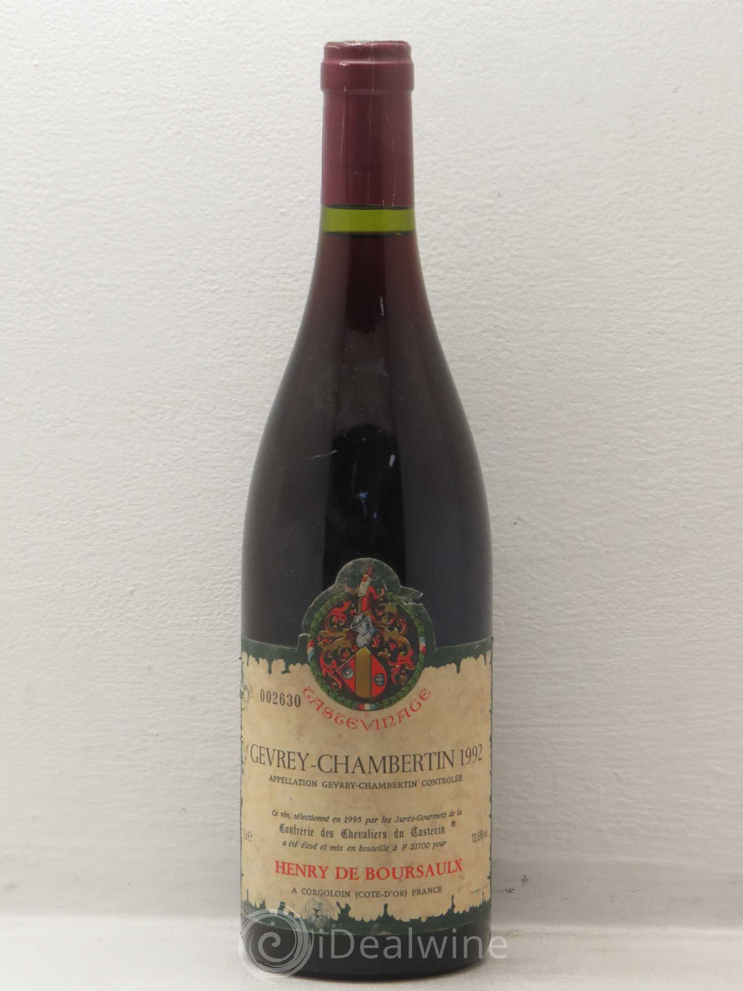 Gevrey-Chambertin H De Boursaux Tastevinage 1992 - Posten von 1 Flasche - 0