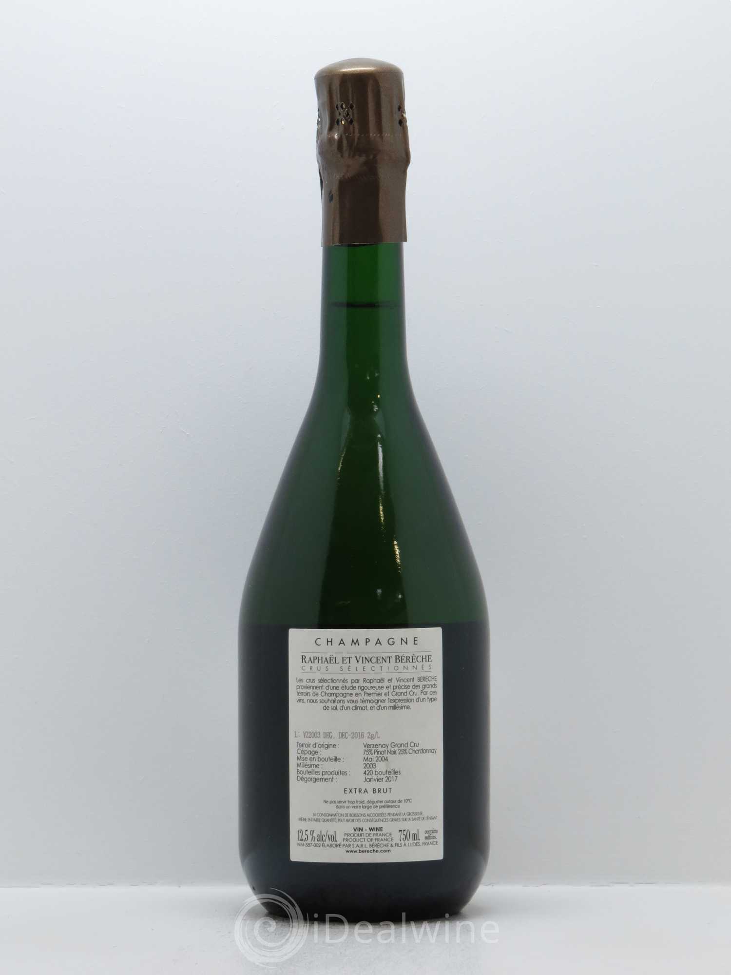 Montagne Grand Cru (Terroir de Verzenay) Extra-Brut Bérêche et Fils 2003 - Lot de 1 bouteille - 1