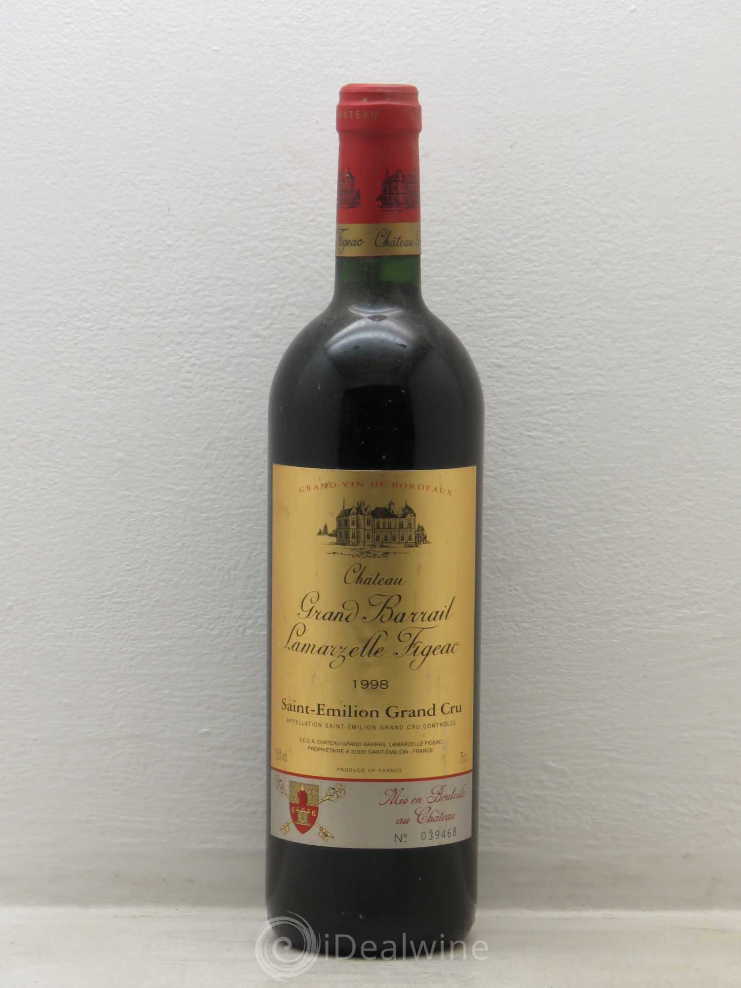 Château Grand Barrail Lamarzelle Figeac Grand Cru Classé 1998 - Lot de 1 bouteille - 0