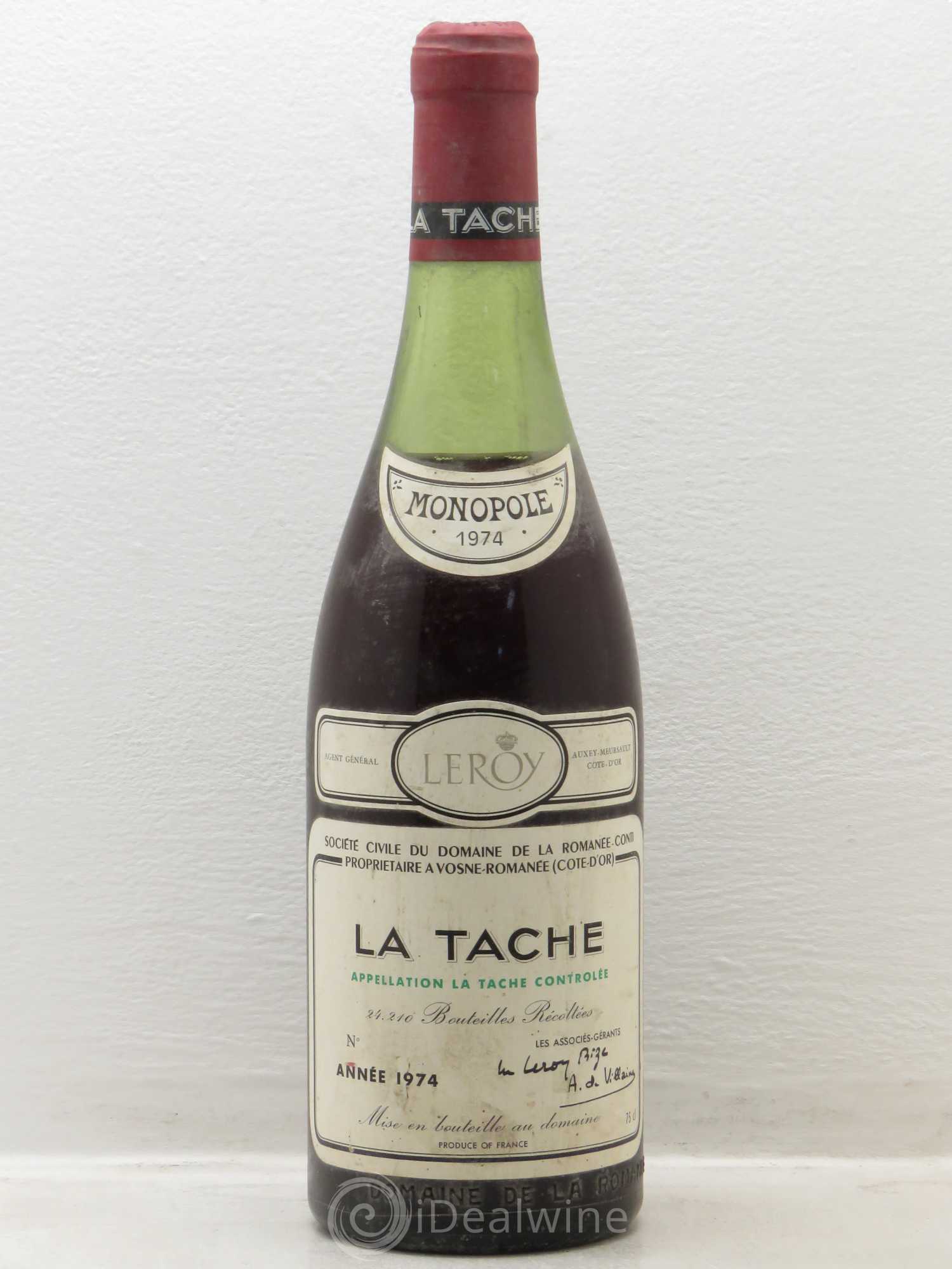 La Tâche Grand Cru Domaine de la Romanée-Conti 1974 - Lot de 1 bouteille - 0