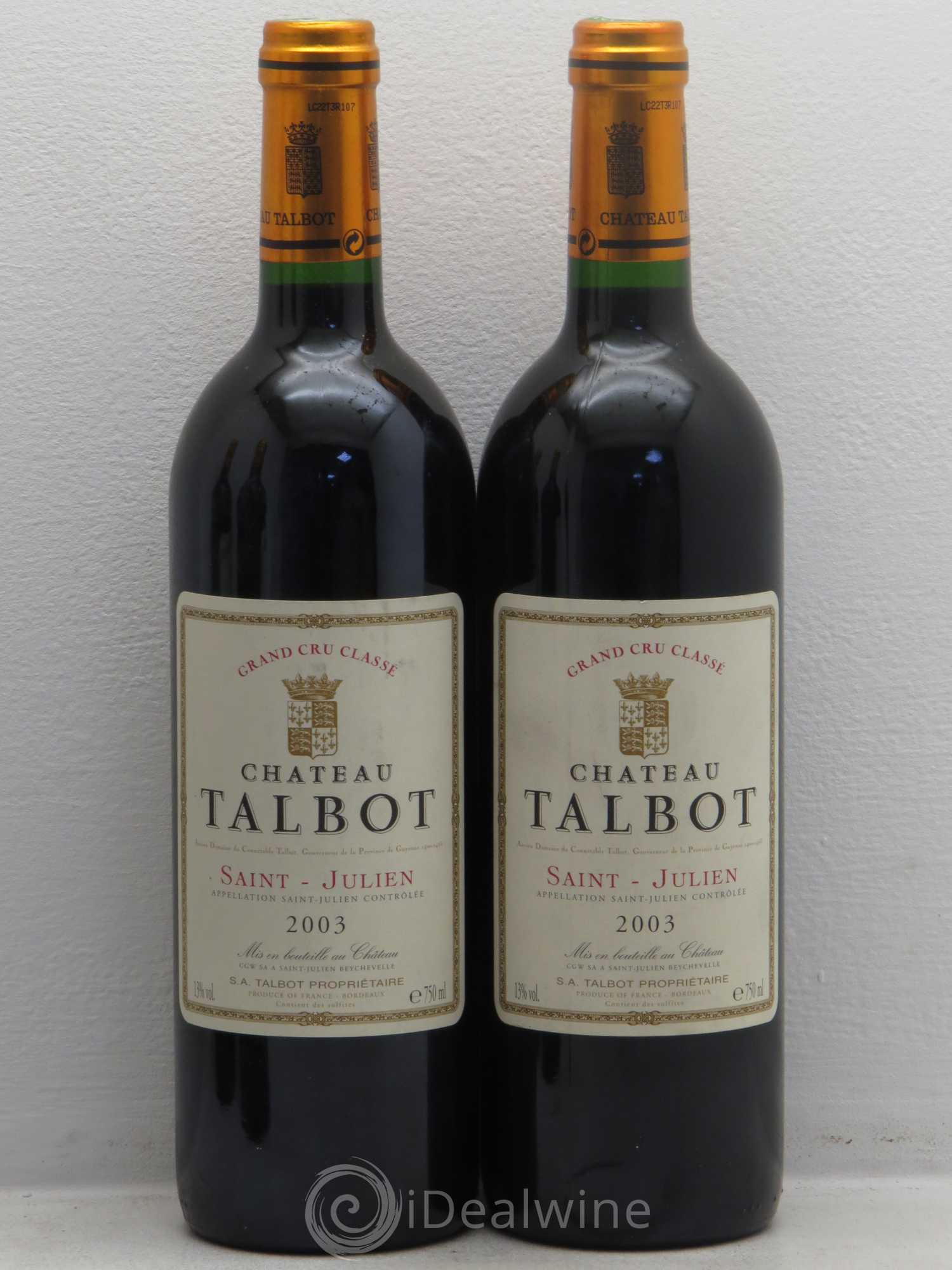 Château Talbot 4ème Grand Cru Classé 2003 - Lot de 4 bouteilles - 1