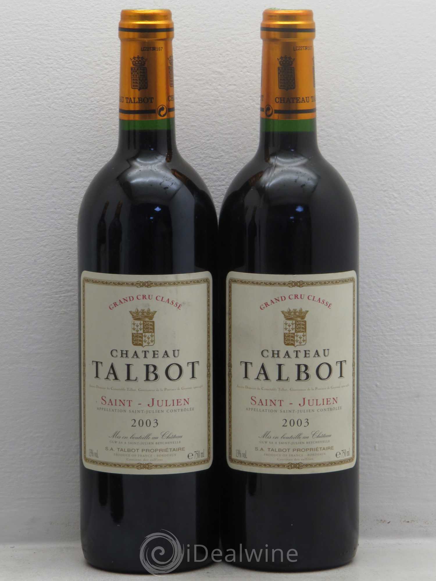 Château Talbot 4ème Grand Cru Classé 2003 - Lot de 4 bouteilles - 2