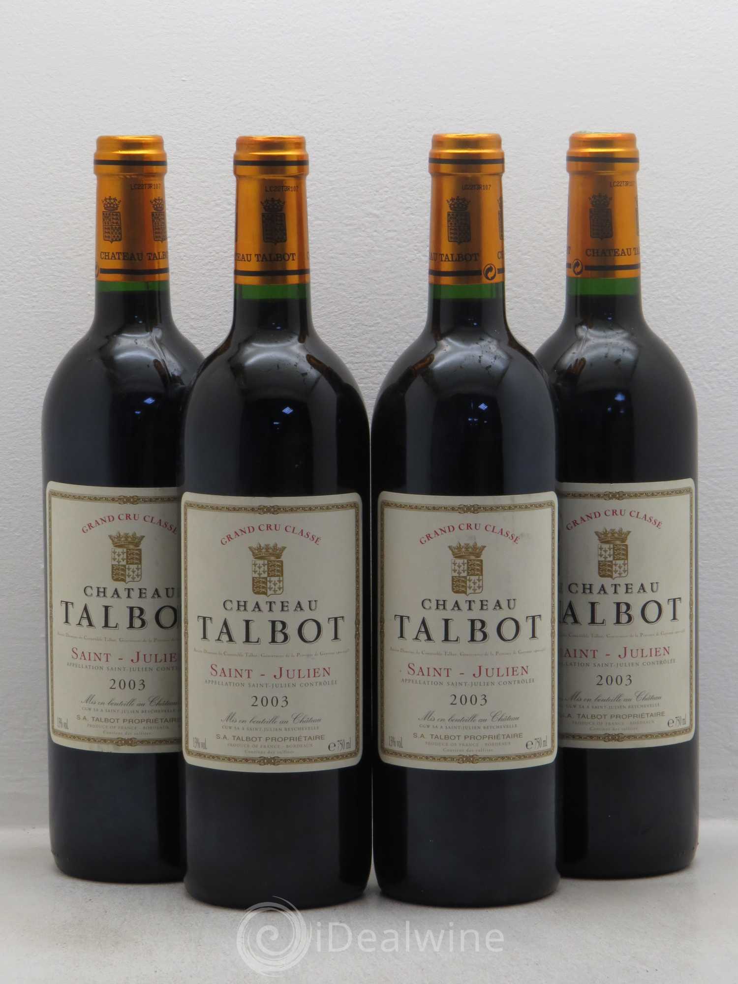 Château Talbot 4ème Grand Cru Classé 2003 - Lot de 4 bouteilles - 0