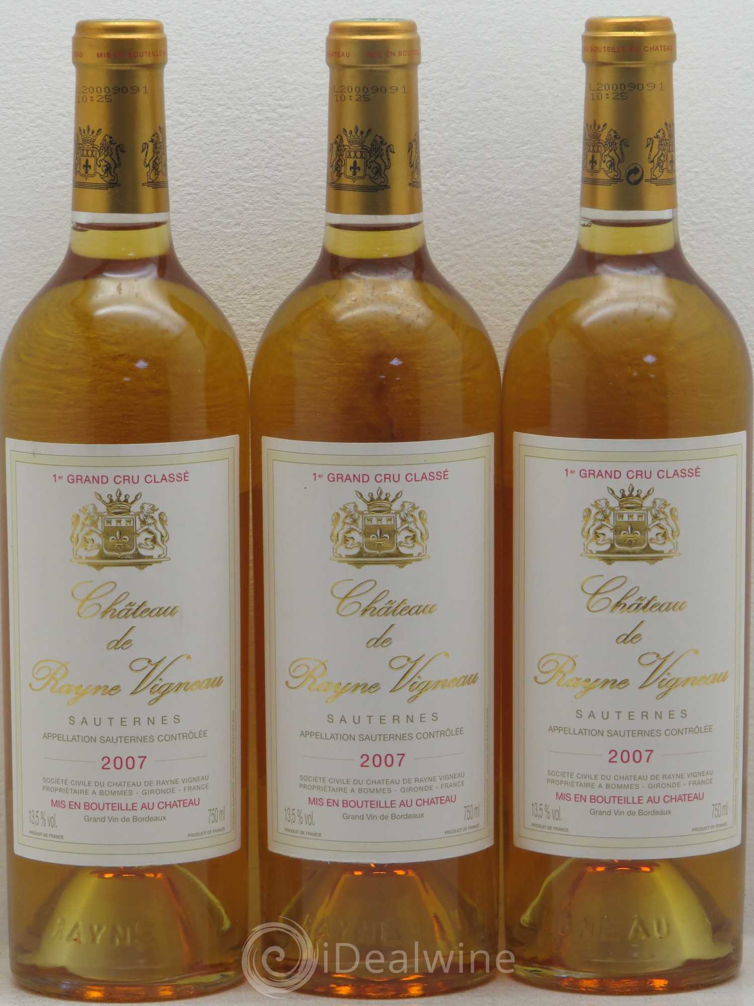 Château de Rayne Vigneau 1er Grand Cru Classé 2007 - Lotto di 3 bottiglie - 0