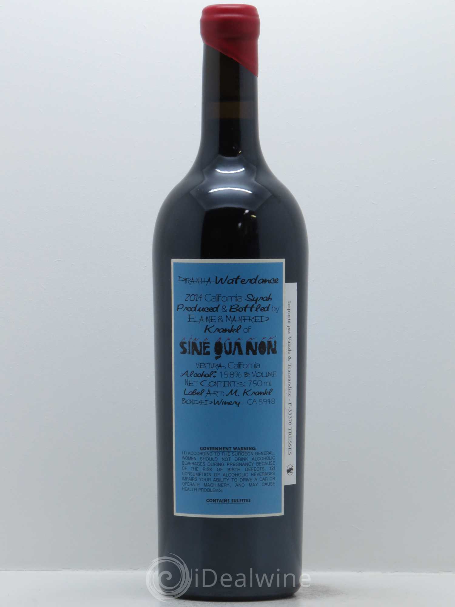 Santa Barbara Sine Qua Non Piranha Waterdance Syrah Manfred Krankl 2014 - Lot de 1 bouteille - 1