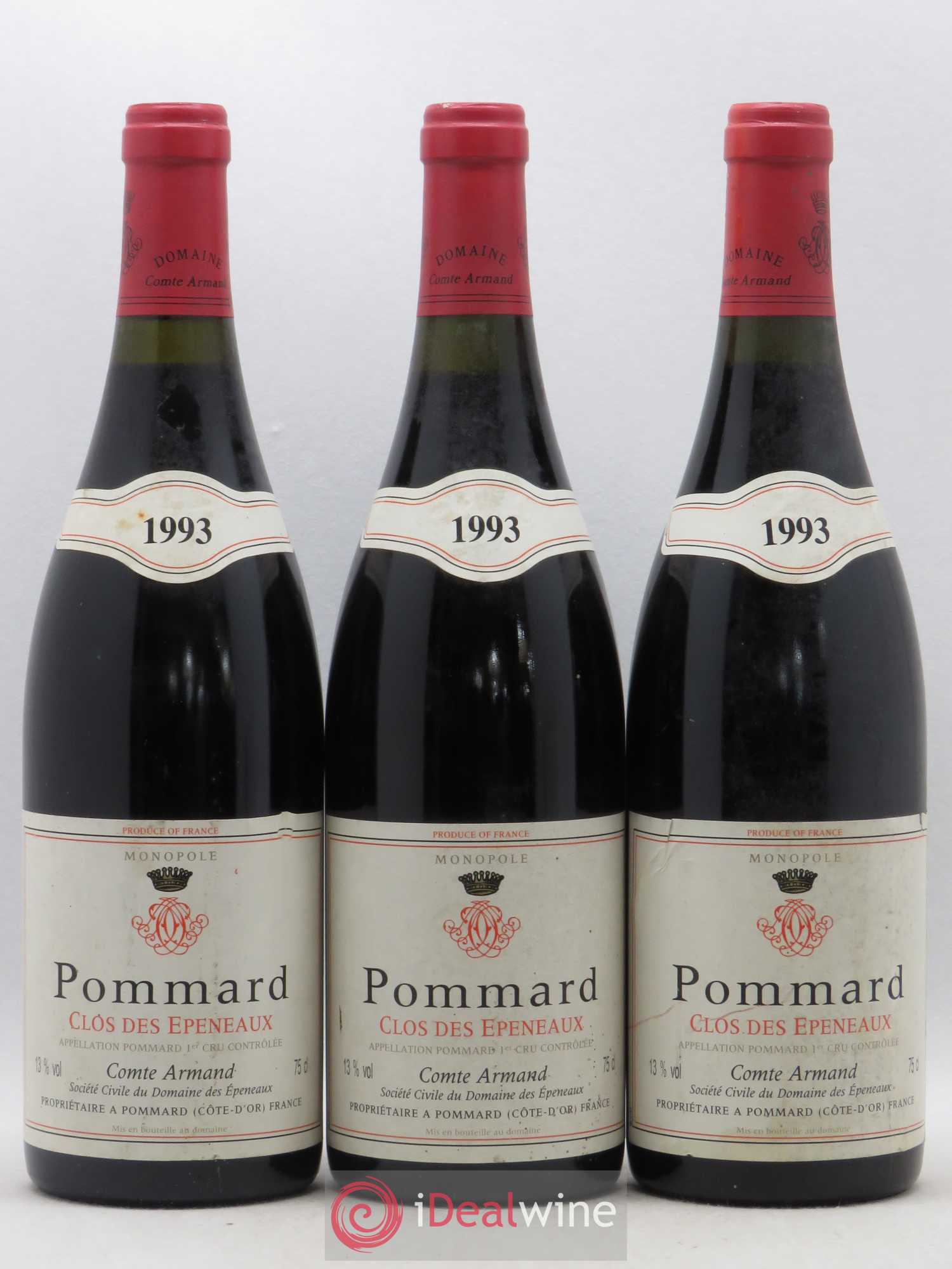 Pommard 1er Cru Clos des Epeneaux Comte Armand 1993 - Lot de 3 bouteilles - 0