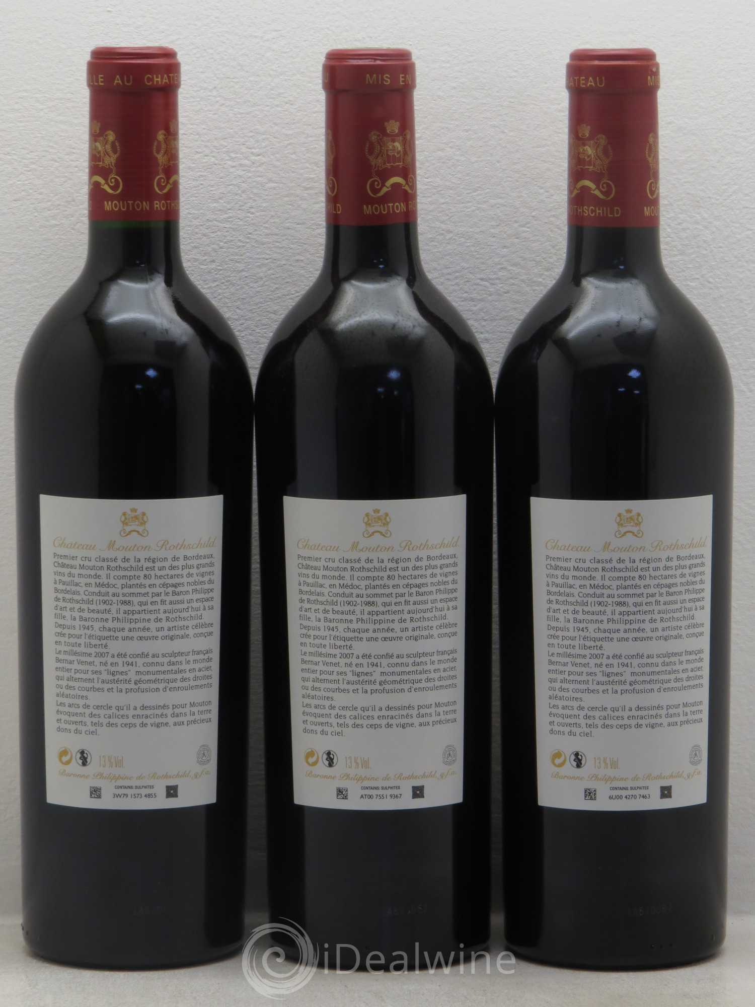 Château Mouton Rothschild 1er Grand Cru Classé 2007 - Lot de 3 bouteilles - 1