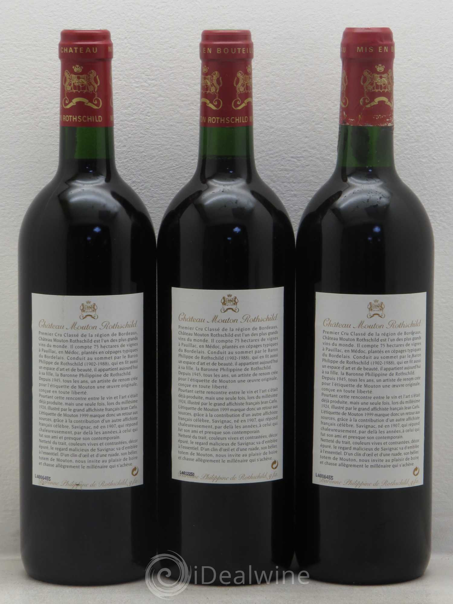Château Mouton Rothschild 1er Grand Cru Classé 1999 - Lot de 3 bouteilles - 1