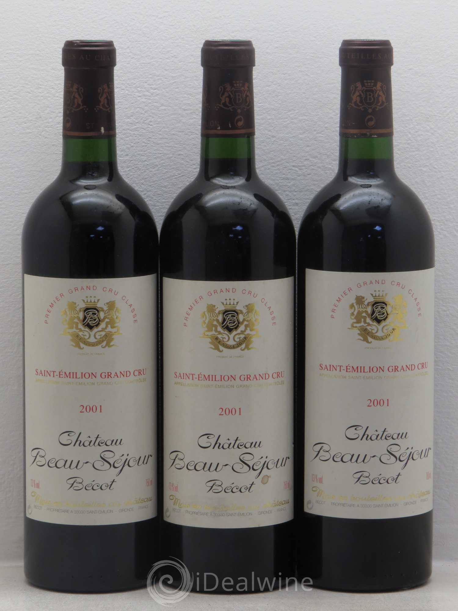 Château Beau-Séjour Bécot 1er Grand Cru Classé B 2001 - Lot de 3 bouteilles - 0