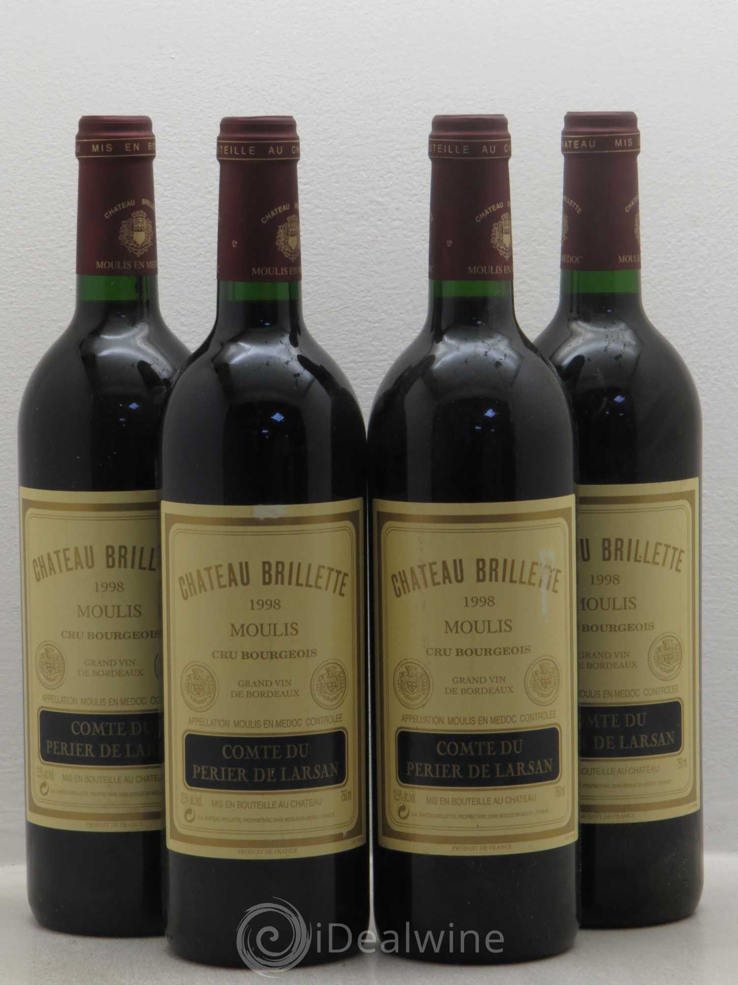 Château Brillette Cru Bourgeois 1998 - Lot de 4 bouteilles - 0
