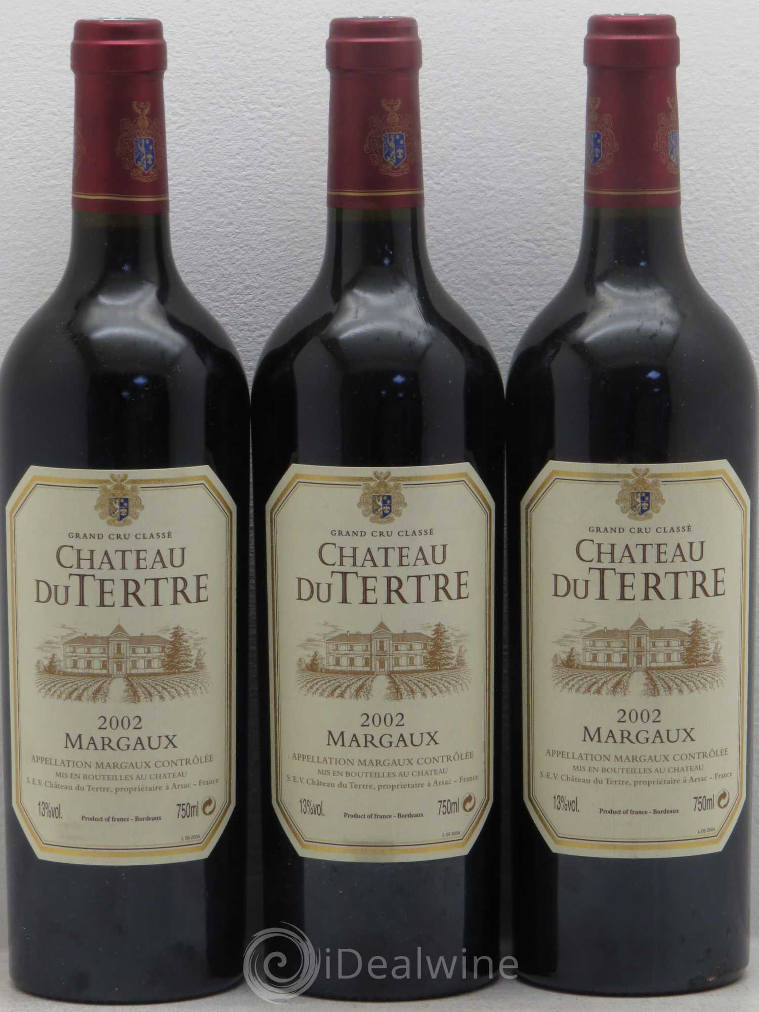 Château du Tertre 5ème Grand Cru Classé 2002 - Lot de 3 bouteilles - 0