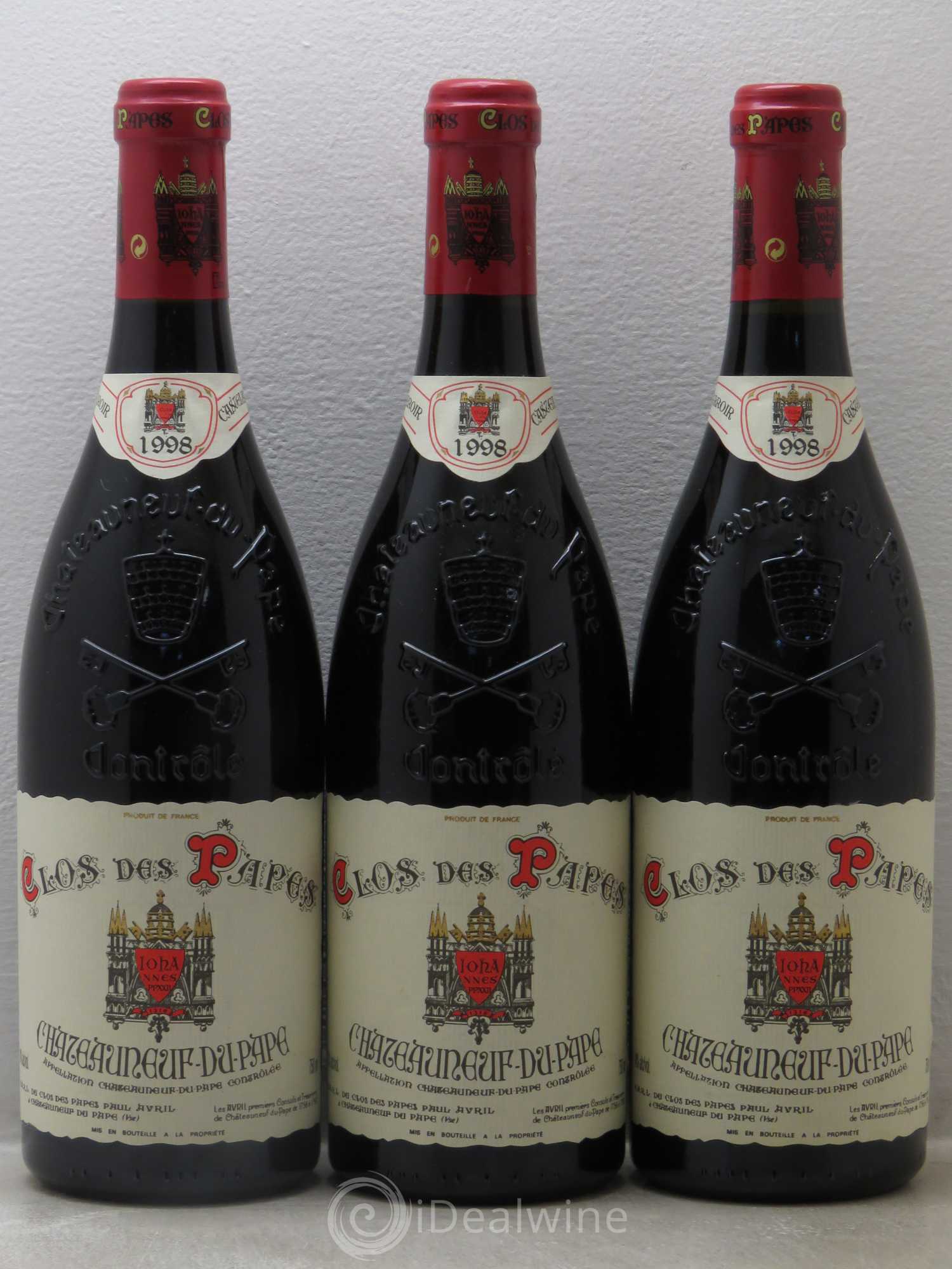 Châteauneuf-du-Pape Clos des Papes - Paul Avril 1998 - Lot de 3 bouteilles - 0