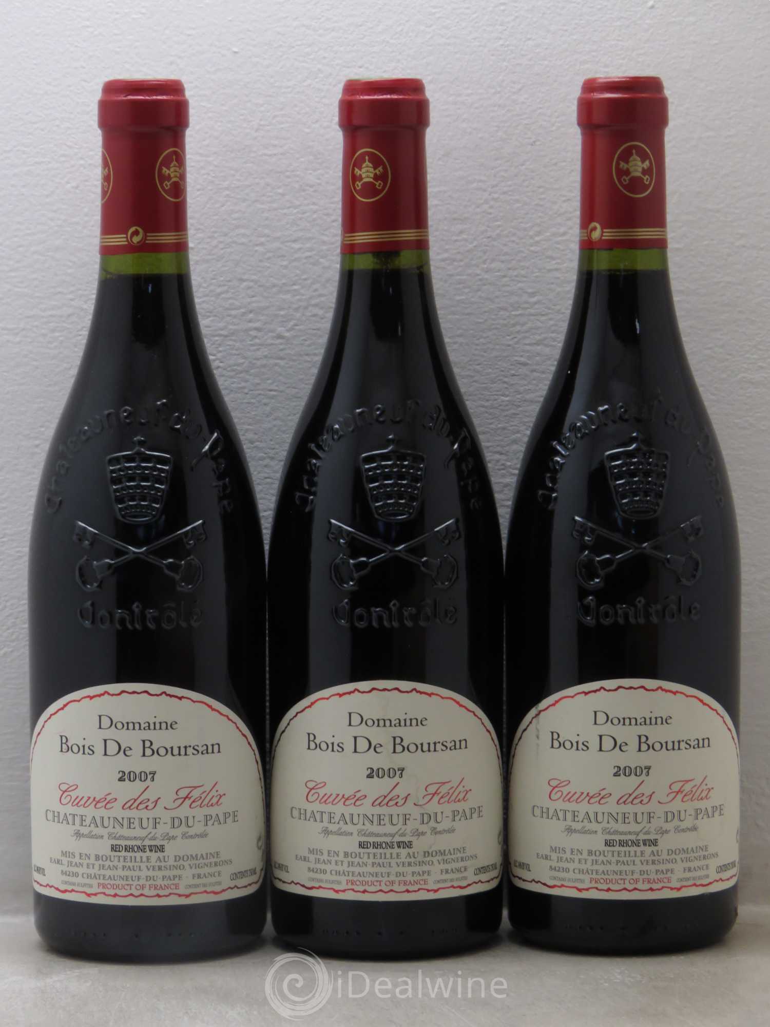 Châteauneuf-du-Pape Bois de Boursan (Domaine) Cuvée des Félix Jean et Jean-Paul Versino 2007 - Lot de 3 bouteilles - 0