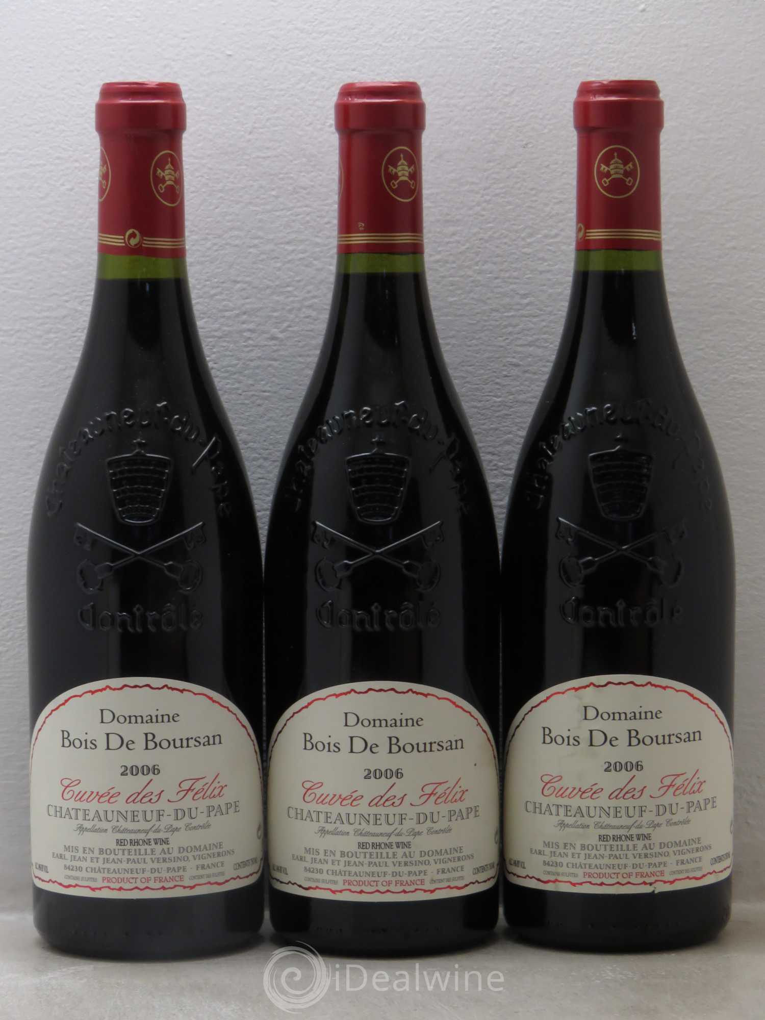 Châteauneuf-du-Pape Bois de Boursan (Domaine) Cuvée des Félix Jean et Jean-Paul Versino 2006 - Lot de 3 bouteilles - 0