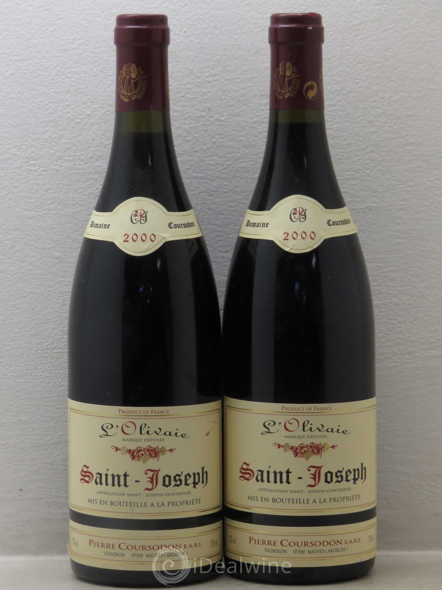 Saint-Joseph L'Olivaie Pierre et Jérôme Coursodon 2000 - Lot de 2 bouteilles - 0