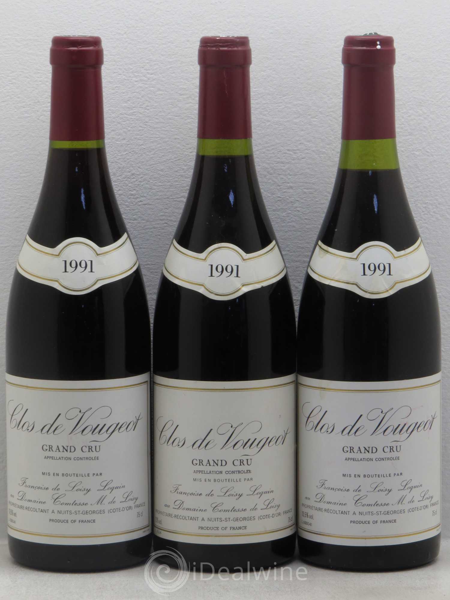 Clos de Vougeot Grand Cru Domaine Comtesse M. de Loisy 1991 - Lotto di 3 bottiglie - 0