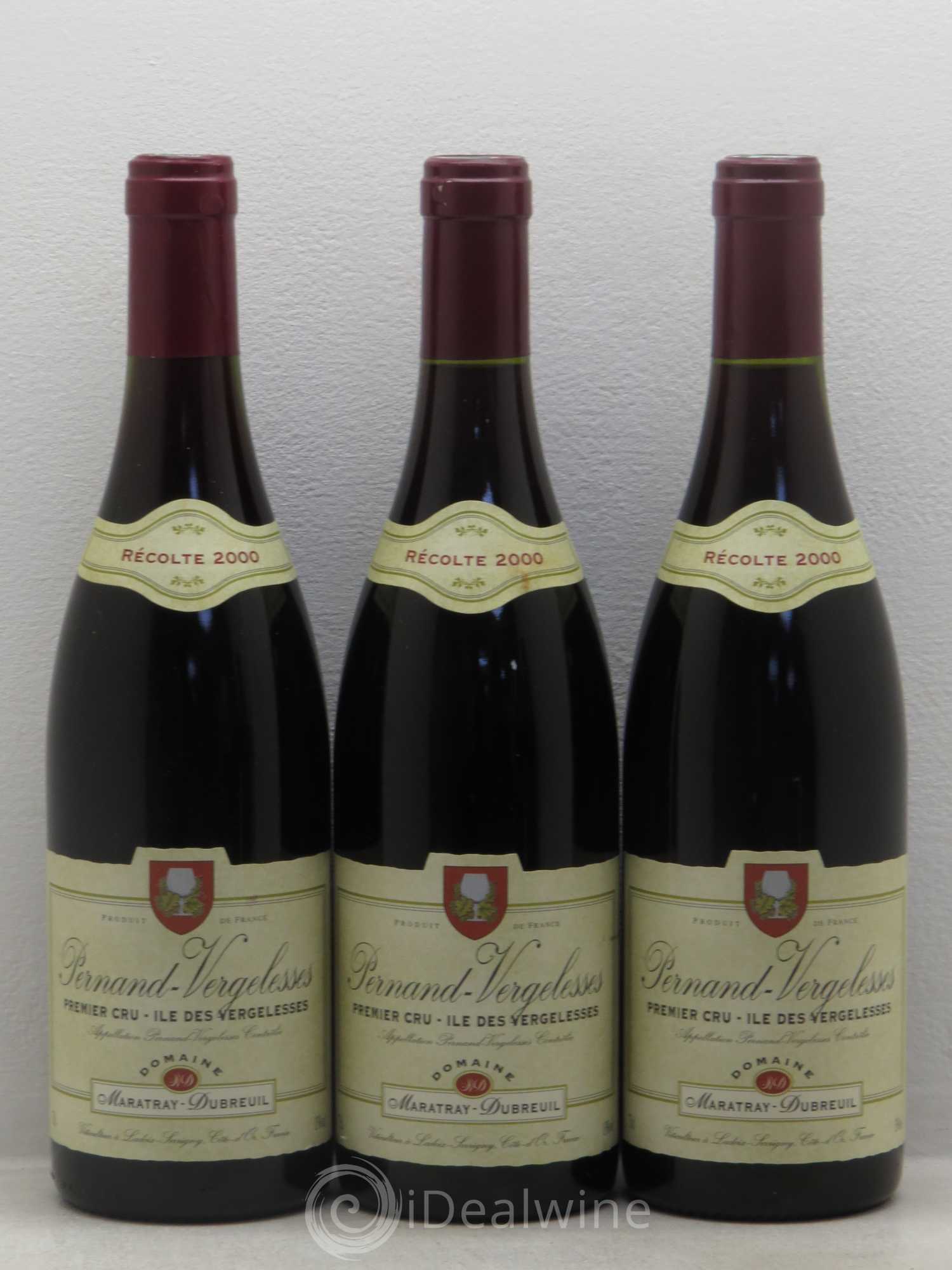 Pernand-Vergelesses 1er Cru Ile des Vergelesses - Maratray-Dubreuil 2000 - Posten von 3 Flaschen - 0