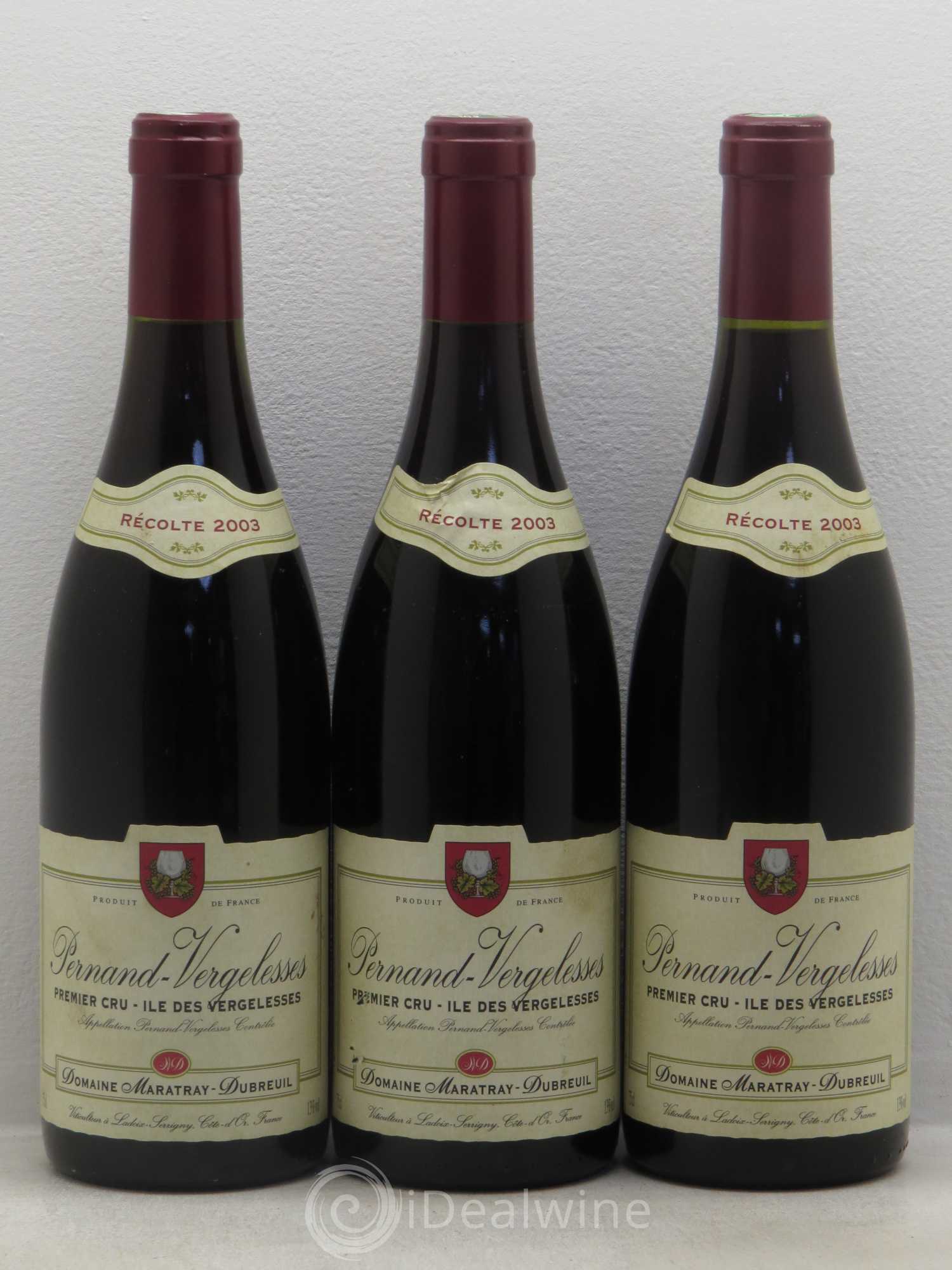 Pernand-Vergelesses 1er Cru Ile des Vergelesses - Maratray-Dubreuil 2003 - Posten von 3 Flaschen - 0