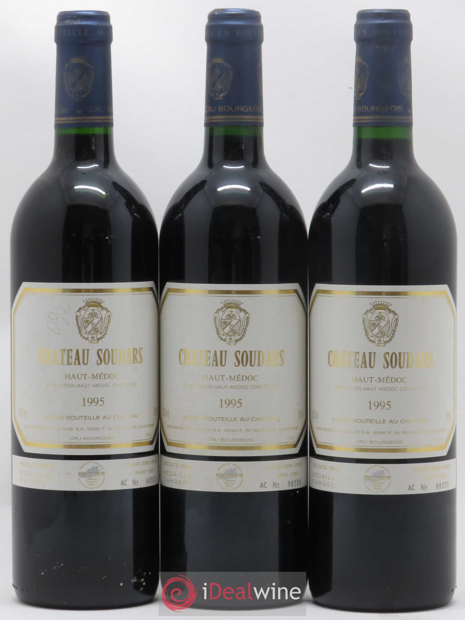 Château Soudars Cru Bourgeois 1995 - Lot de 3 bouteilles - 0