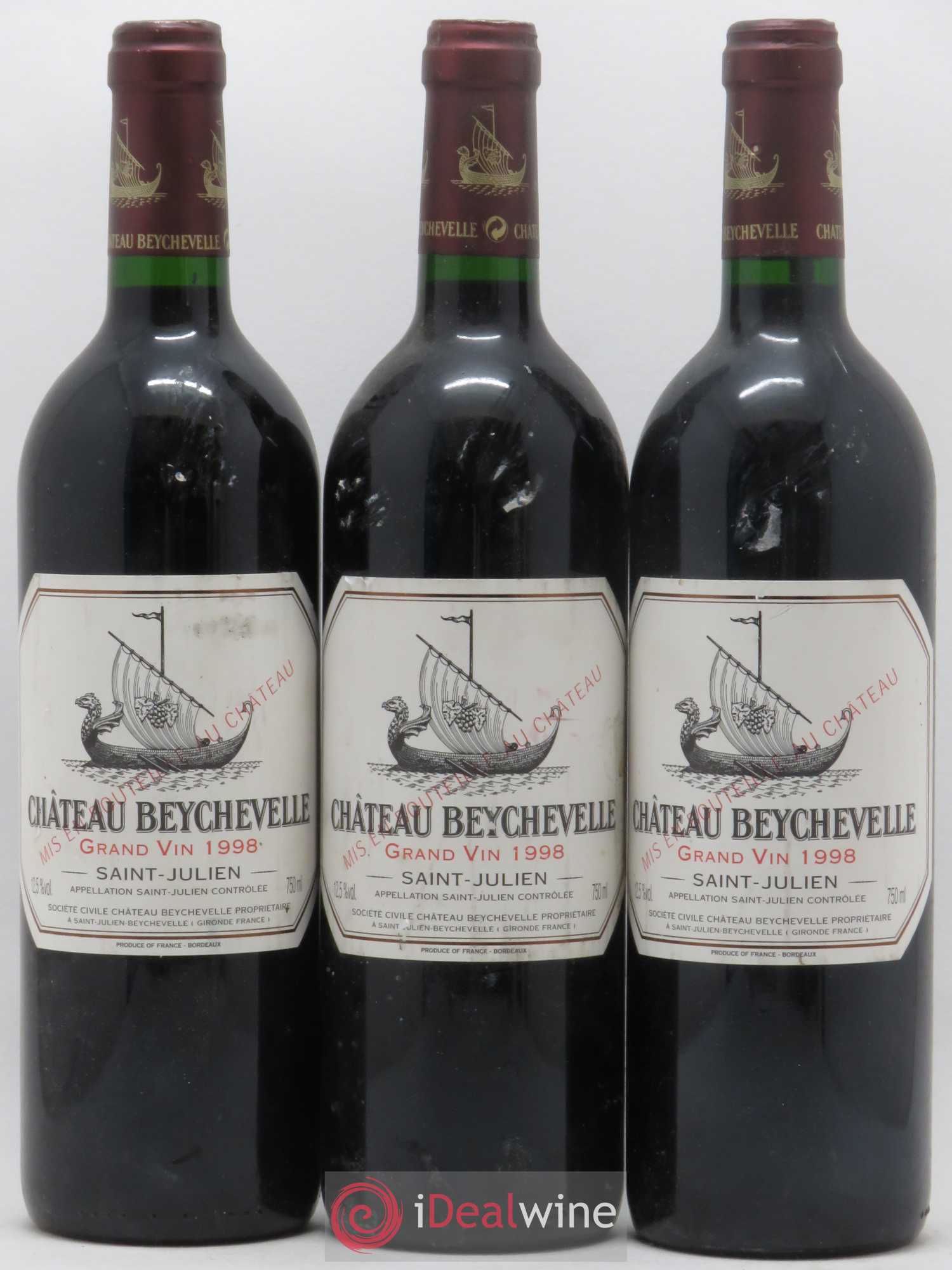 Château Beychevelle 4ème Grand Cru Classé 1998 - Lot de 3 bouteilles - 0