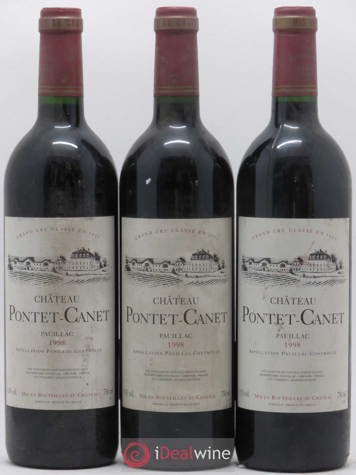 Château Pontet Canet 5ème Grand Cru Classé 1998 - Lot de 3 bouteilles - 0