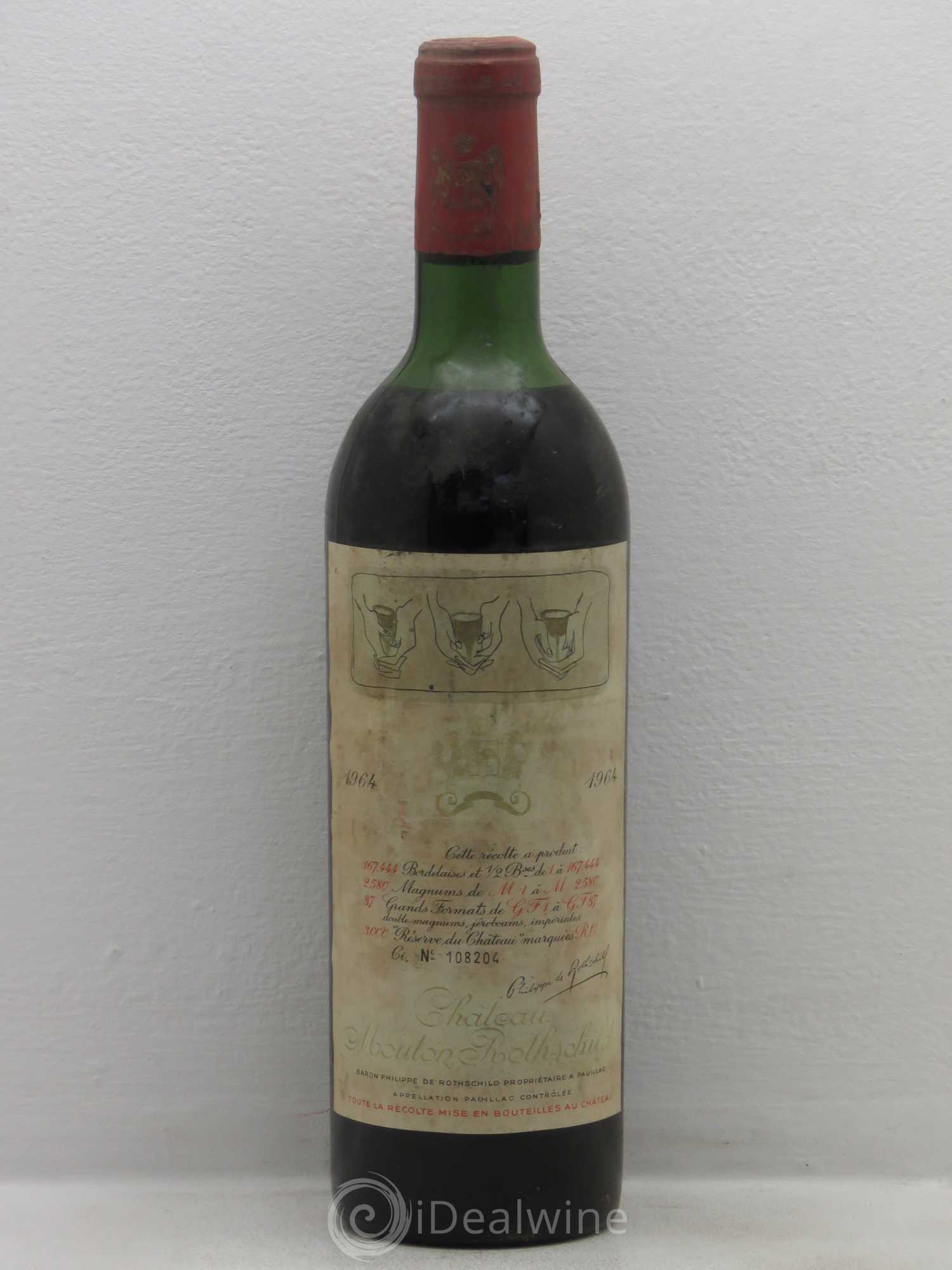 Château Mouton Rothschild 1er Grand Cru Classé 1964 - Lot de 1 bouteille - 0