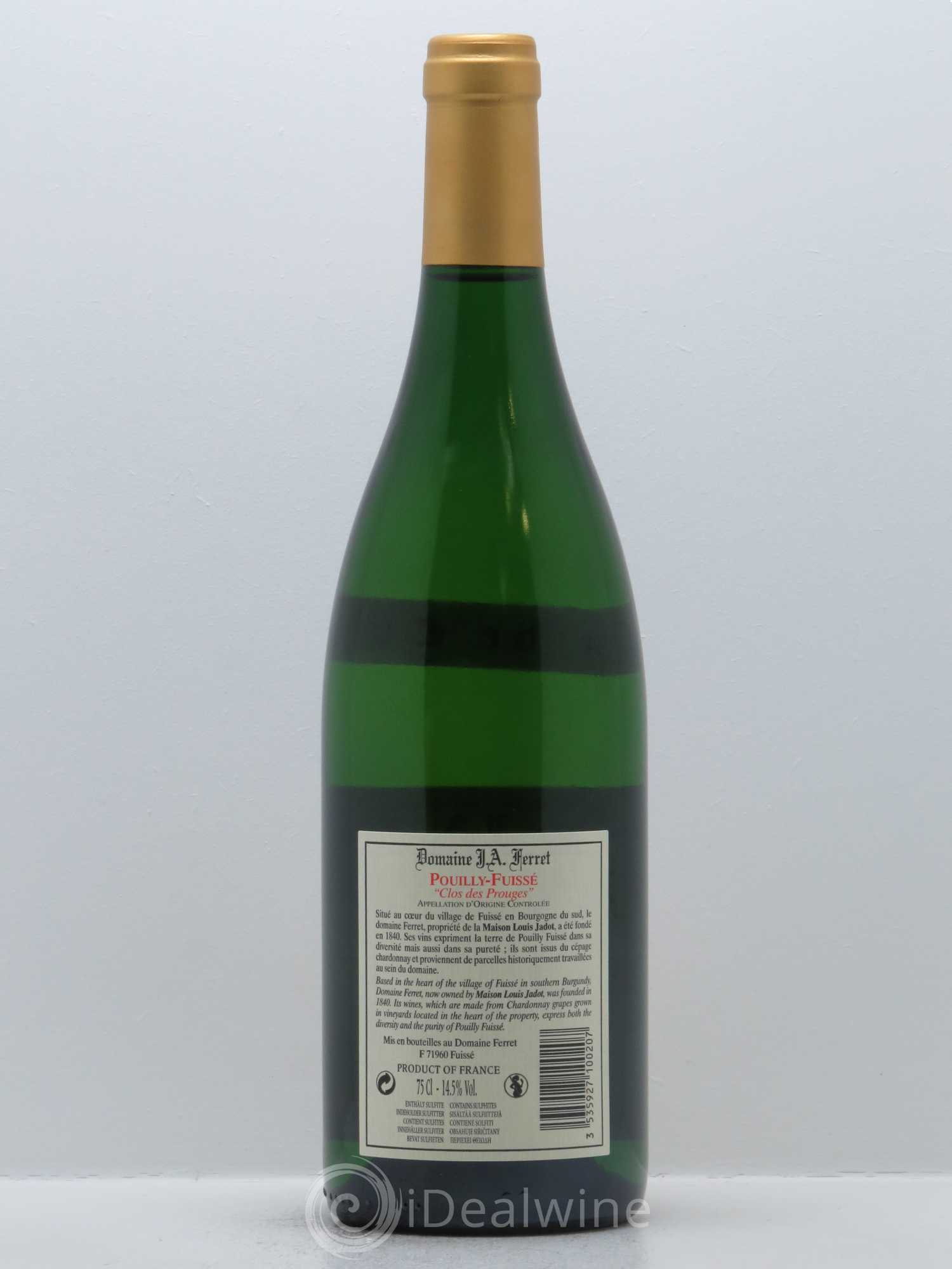 Pouilly-Fuissé Tête de Cru Clos des Prouges J.A. Ferret (Domaine) 2015 - Lot de 1 bouteille - 1