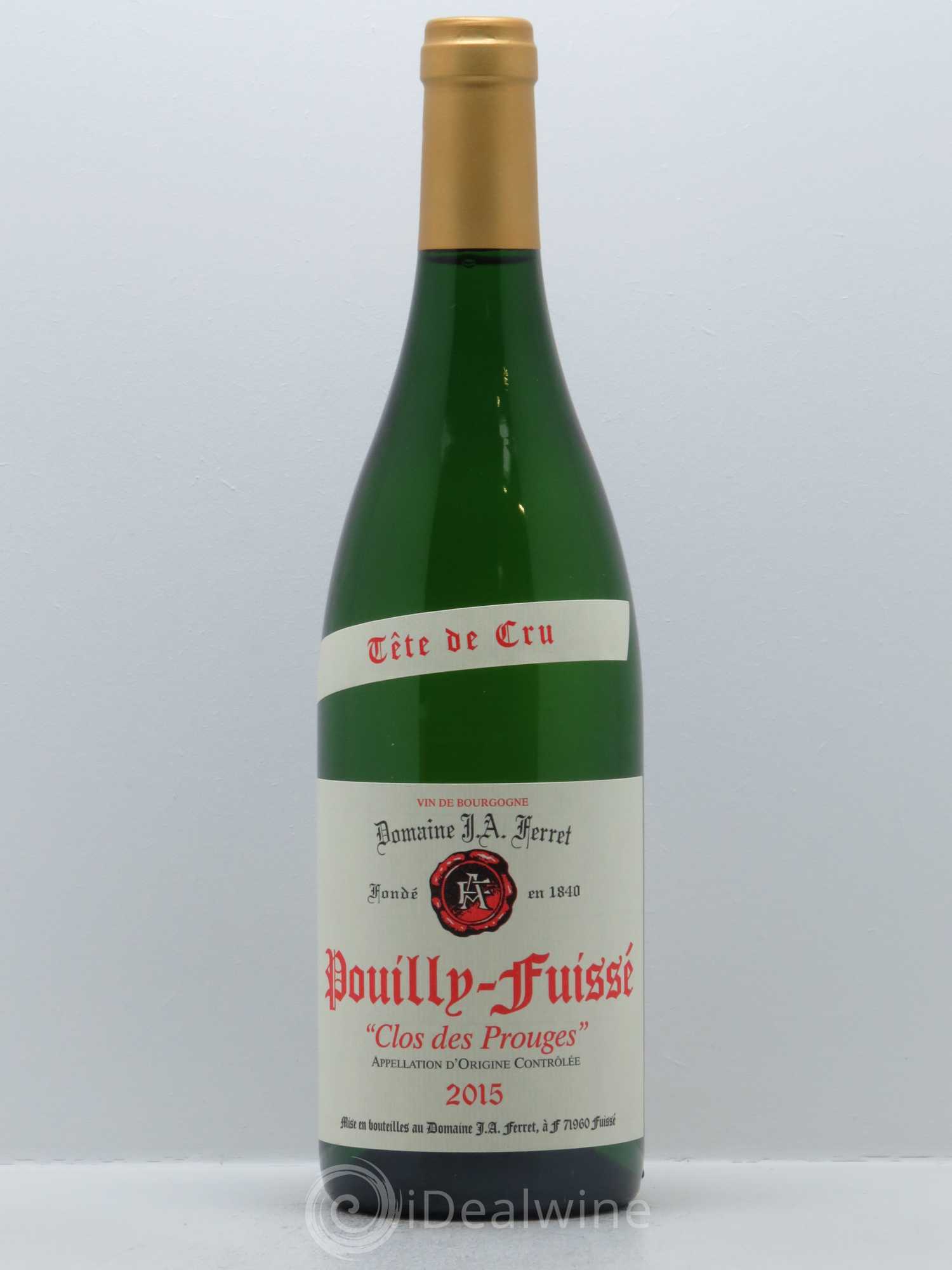 Pouilly-Fuissé Tête de Cru Clos des Prouges J.A. Ferret (Domaine) 2015 - Lot de 1 bouteille - 0