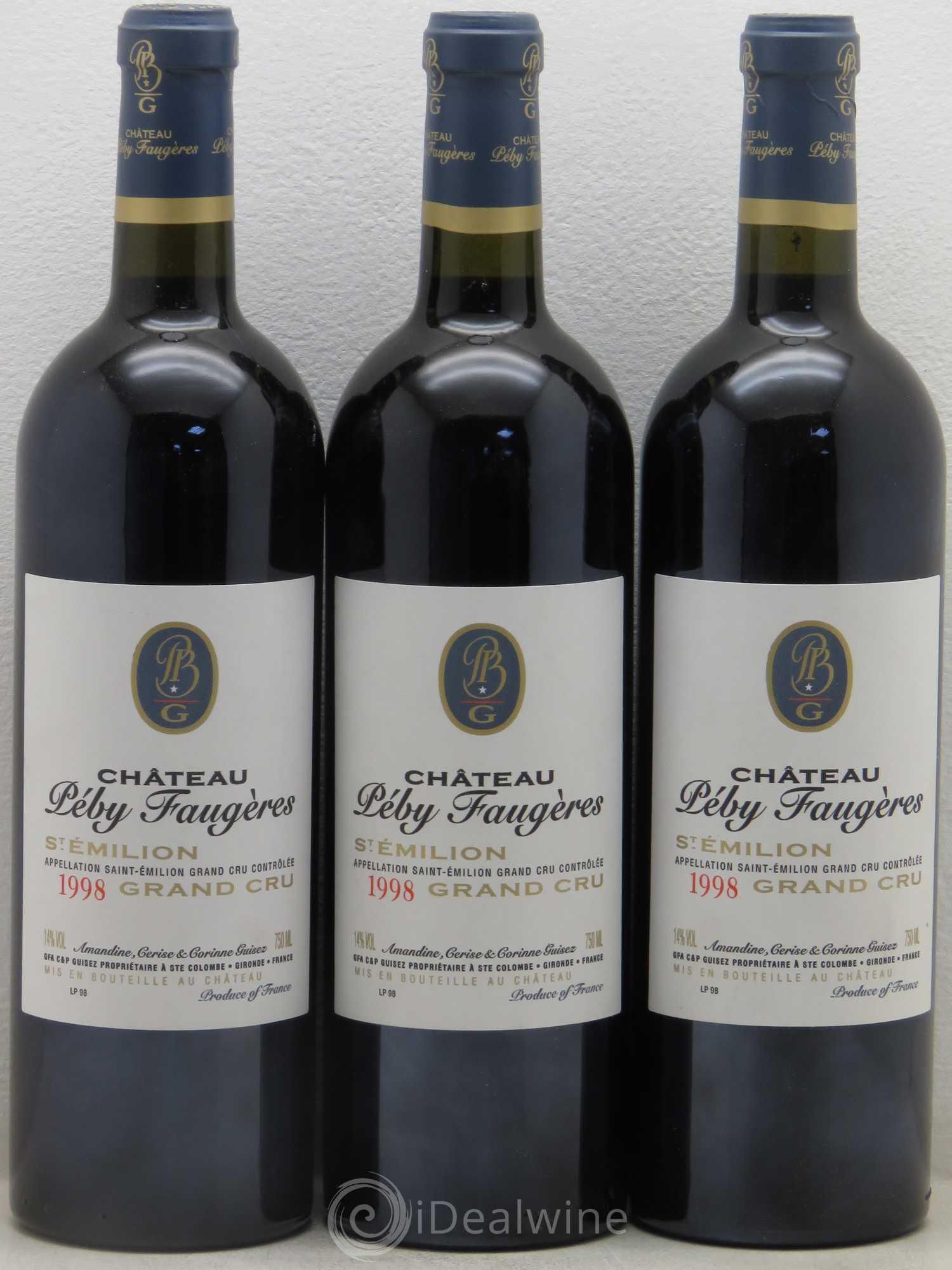 Château Péby Faugères Grand Cru Classé 1998 - Lot de 3 bouteilles - 0