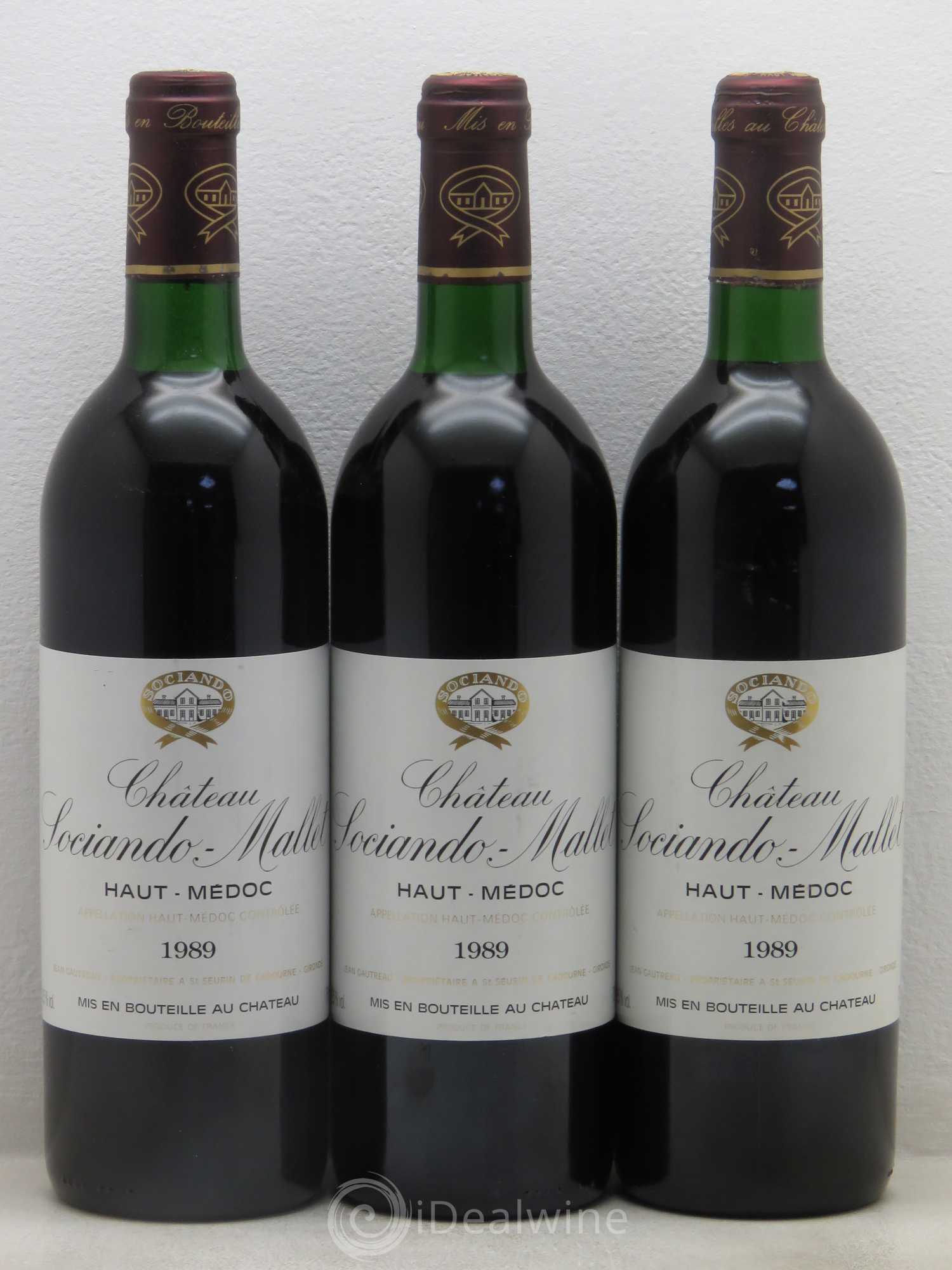 Château Sociando Mallet 1989 - Lot de 3 bouteilles - 0